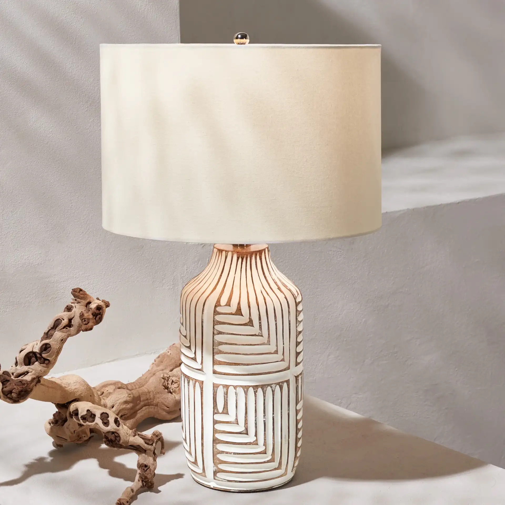 Dione Table Lamp in Ivory in a styled room