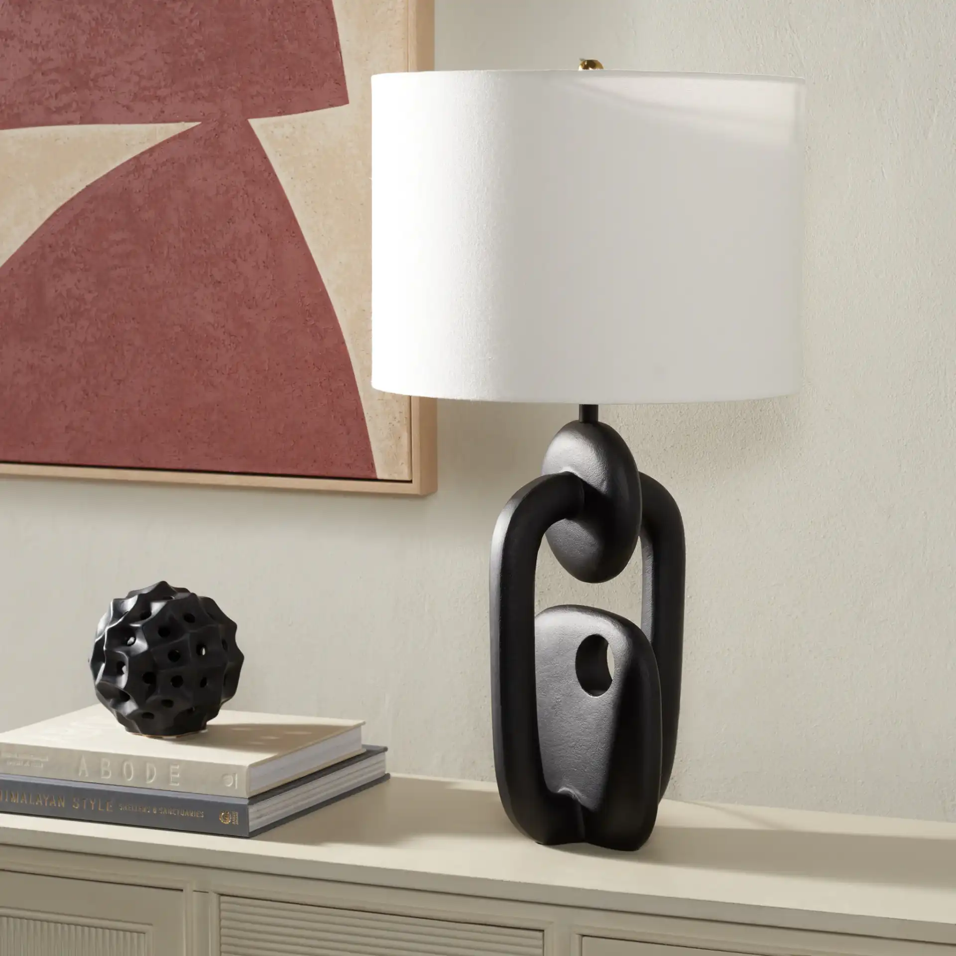 Syrah Table Lamp in Black in a styled room