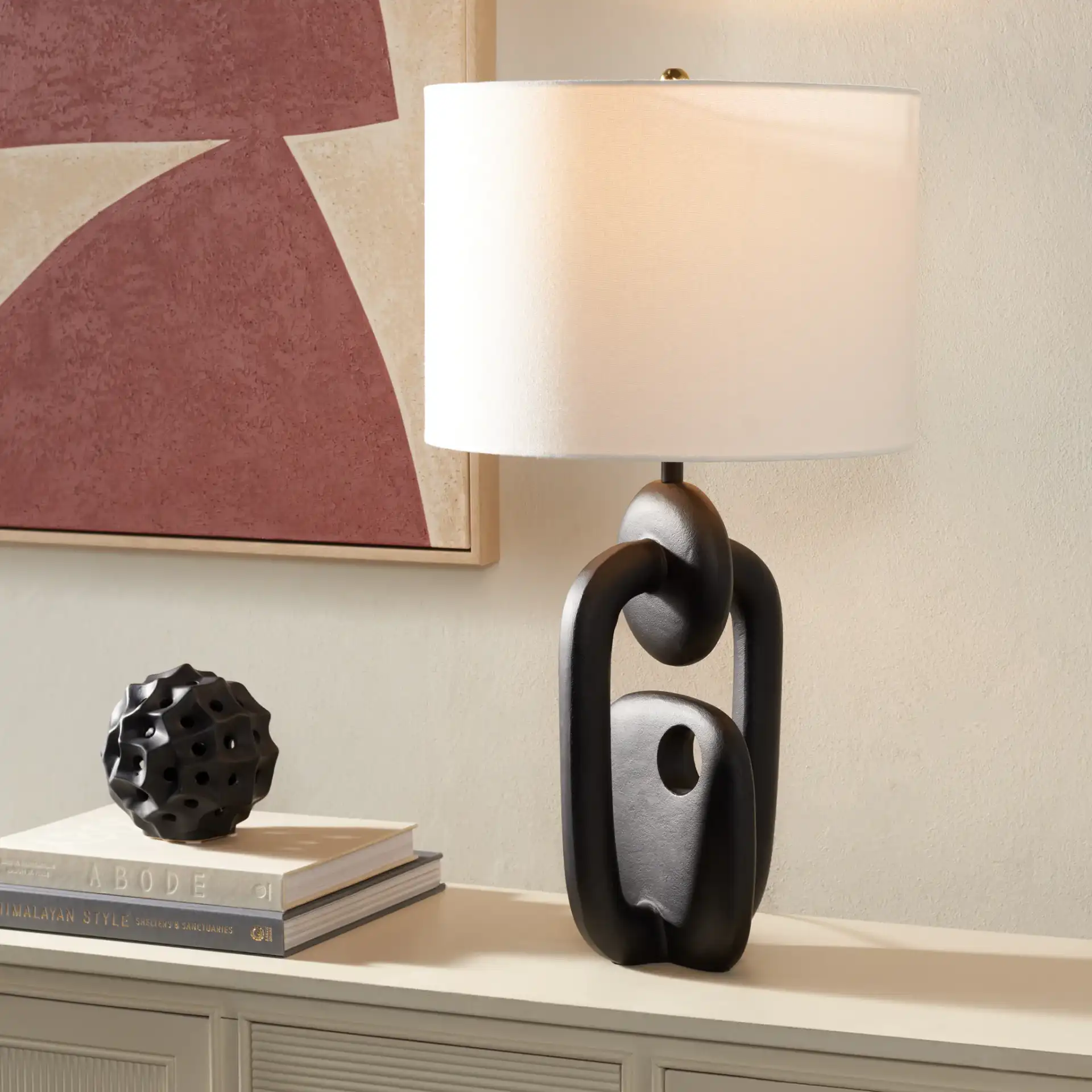 Syrah Table Lamp in Black in a styled room