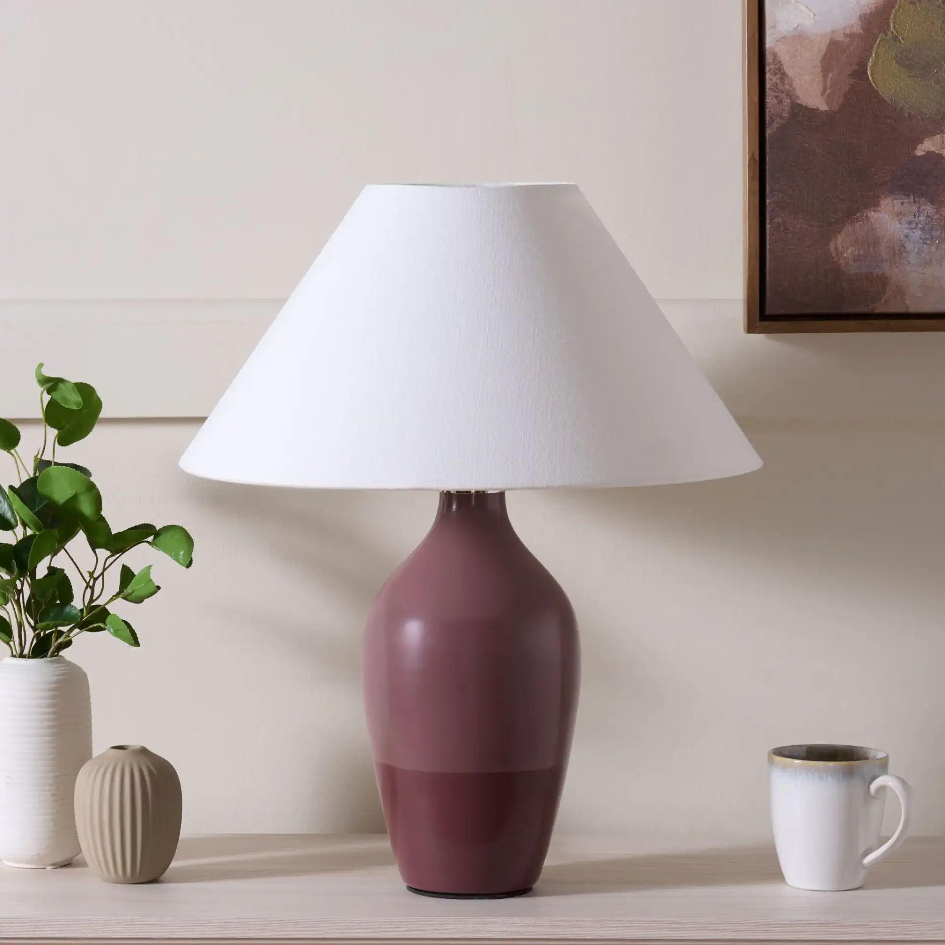 Amann 20 Inch Table Lamp in Maroon in a styled room