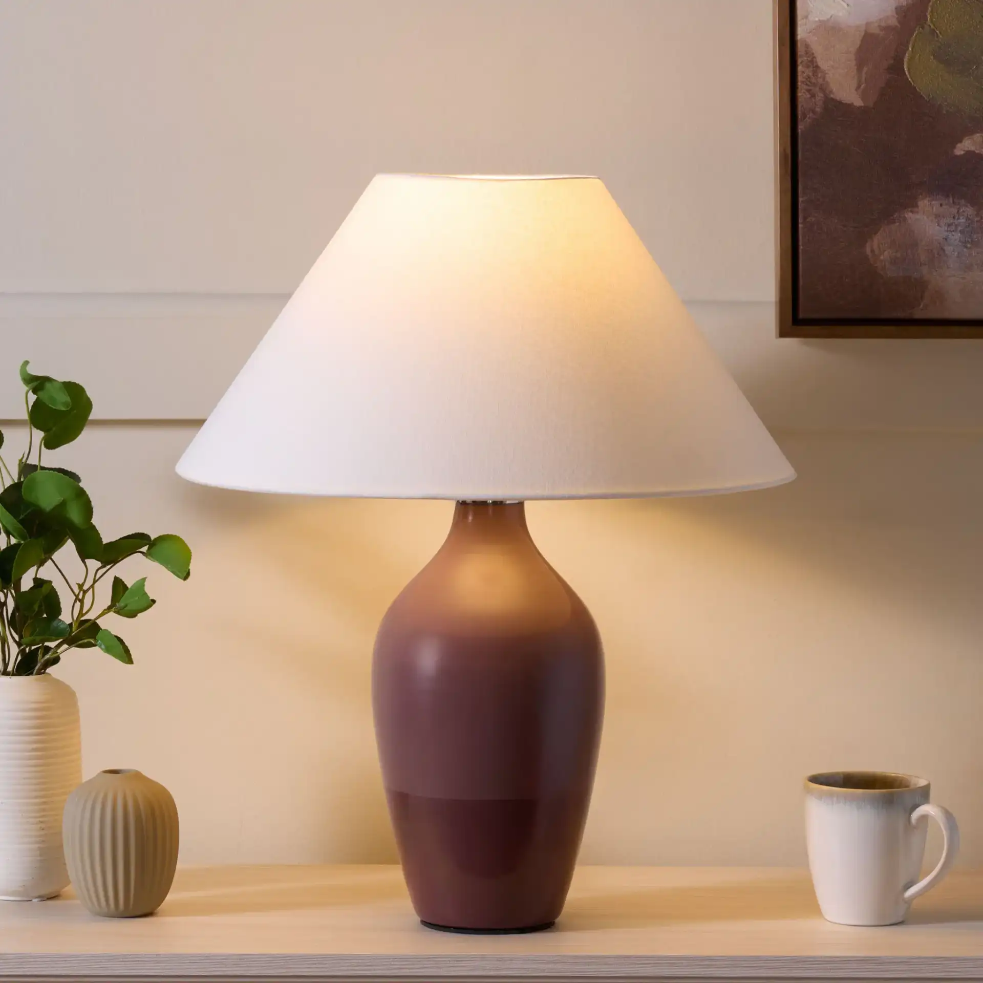 Amann 20 Inch Table Lamp in Maroon in a styled room