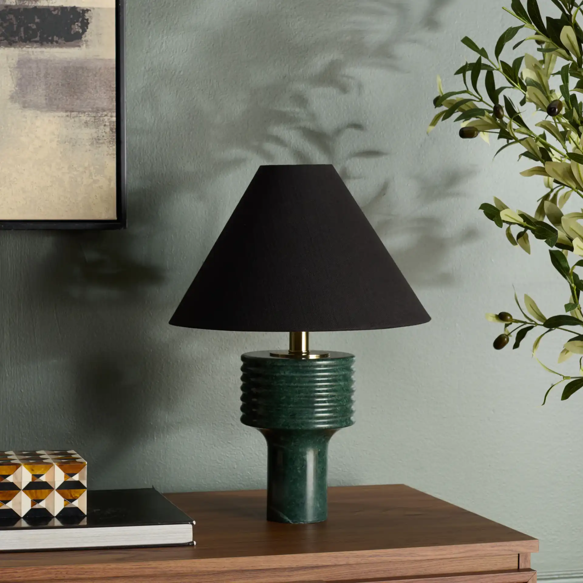 Giana Marble Table Lamp in Green in a styled room