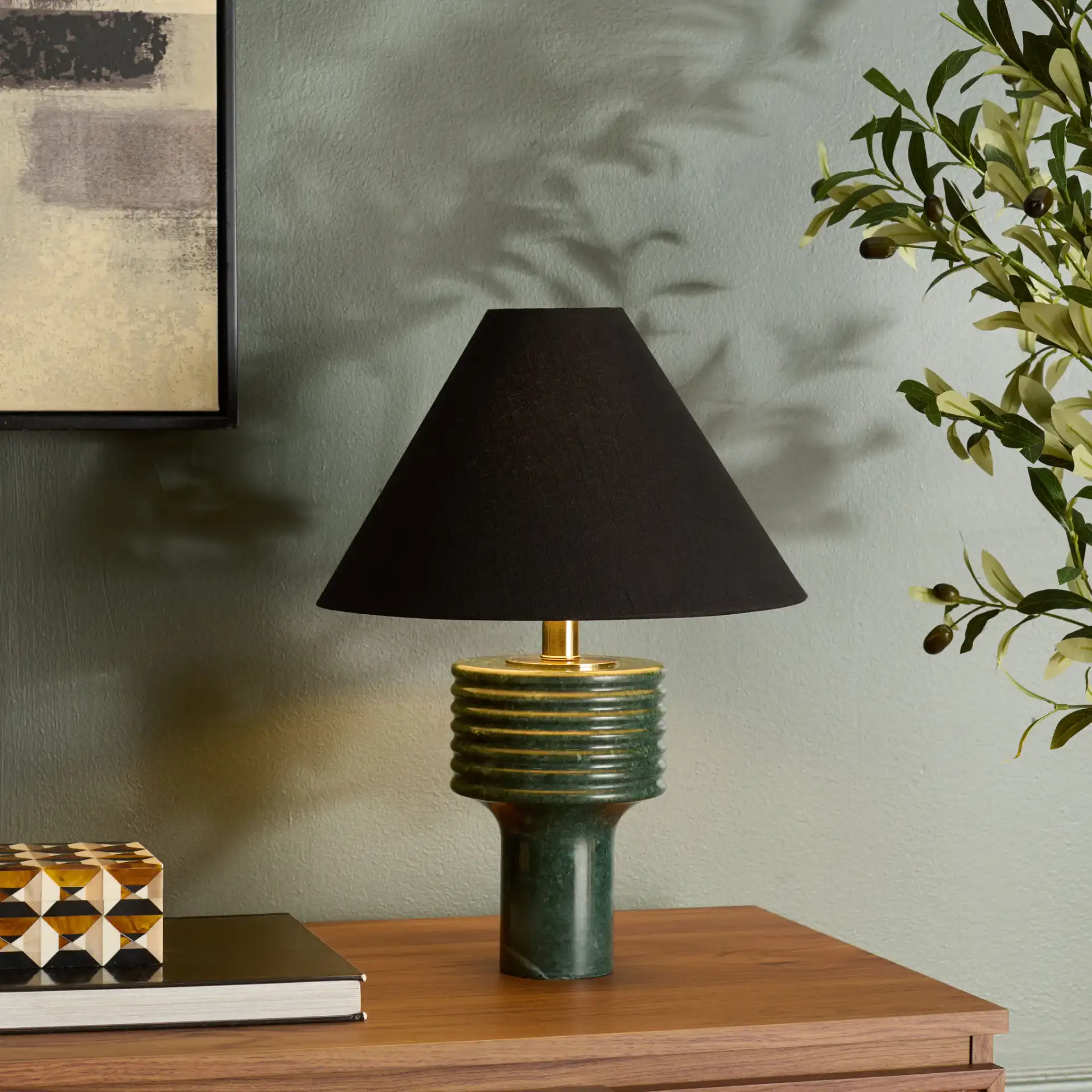 Giana Marble Table Lamp in Green in a styled room