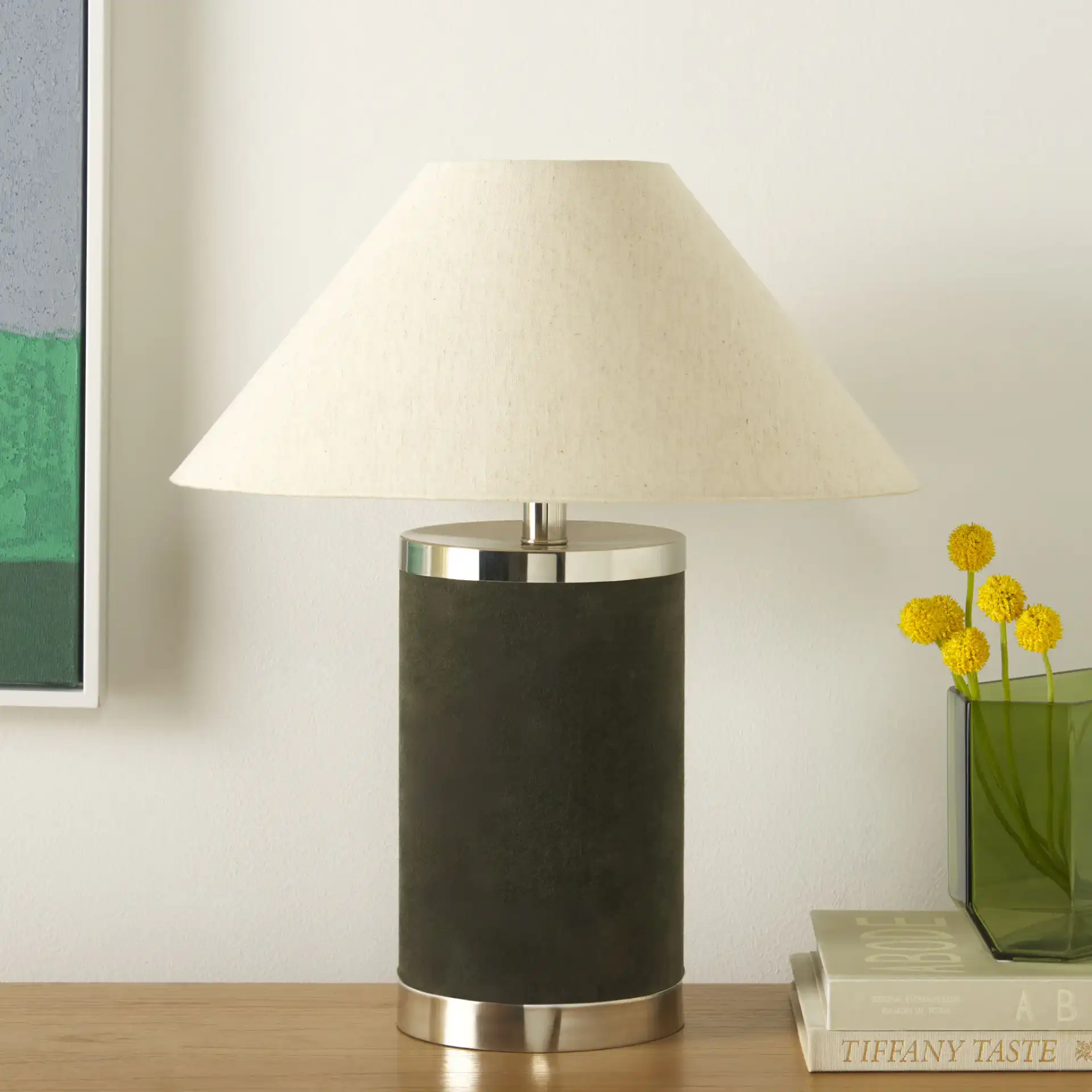 Sola Table Lamp in Green in a styled room