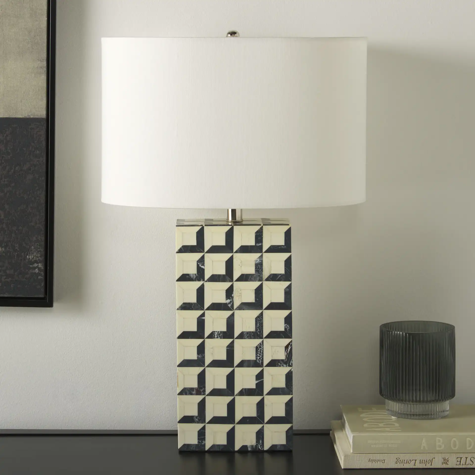 Isle Table Lamp in White / Blue in a styled room