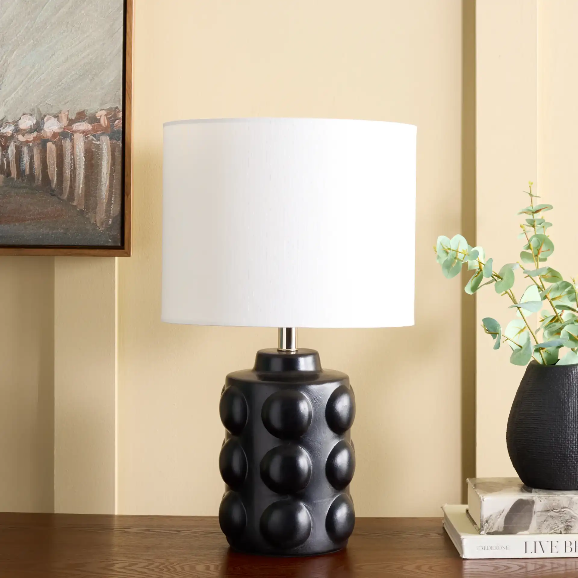 Shylo Table Lamp in Black in a styled room