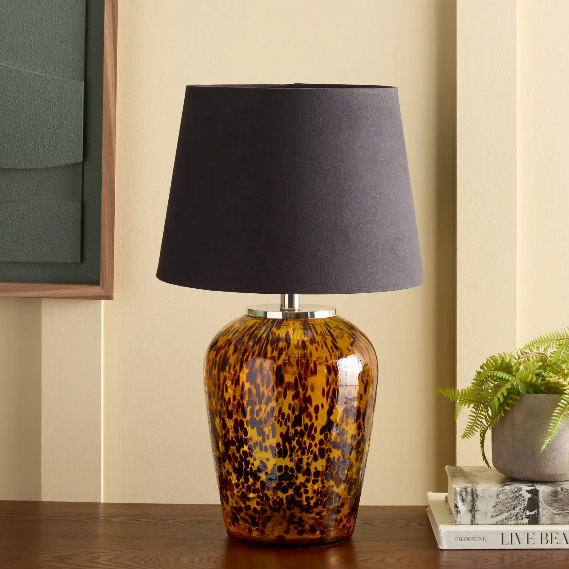Shae Glass Table Lamp in Multi in a styled room