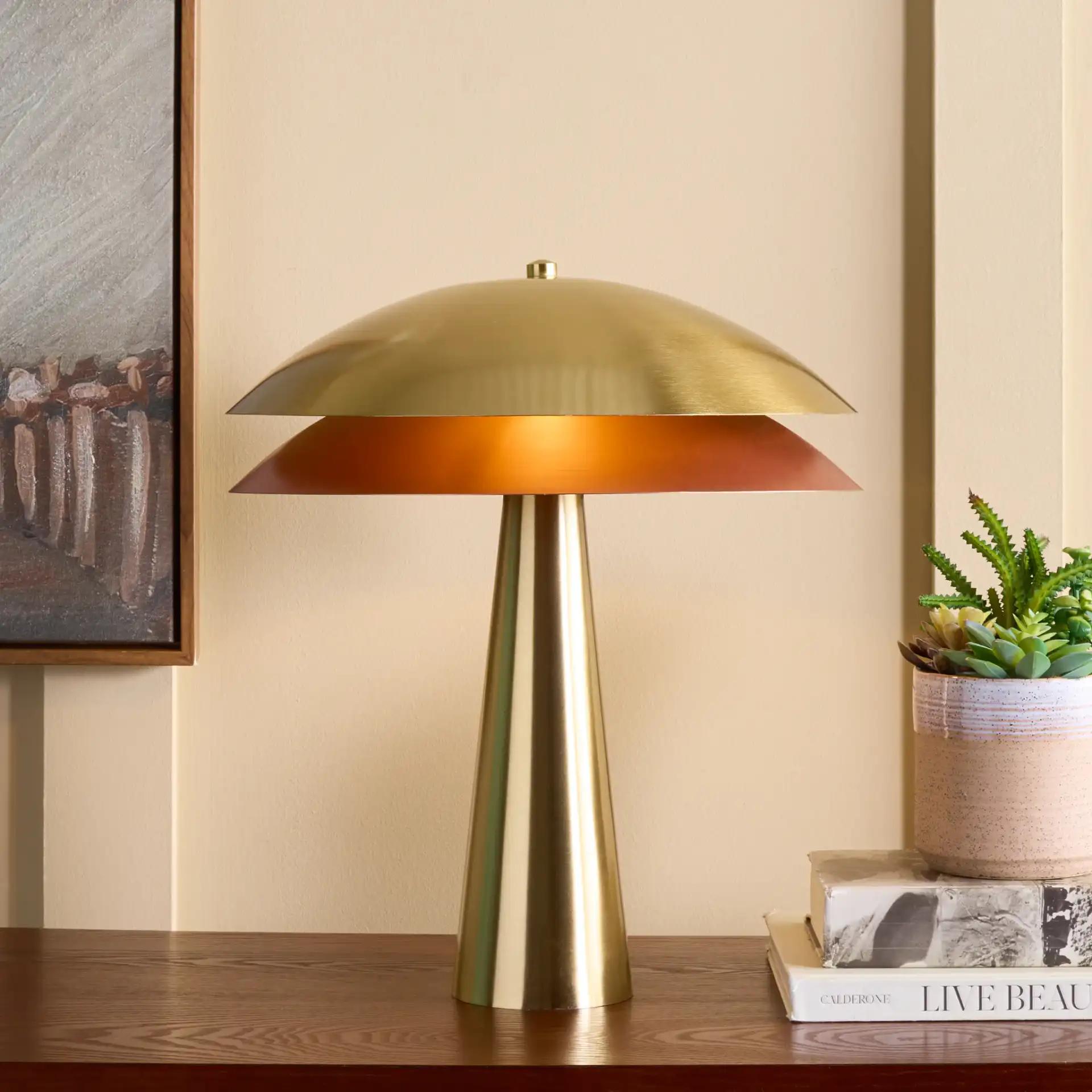 Rafaela Table Lamp in Brass in a styled room