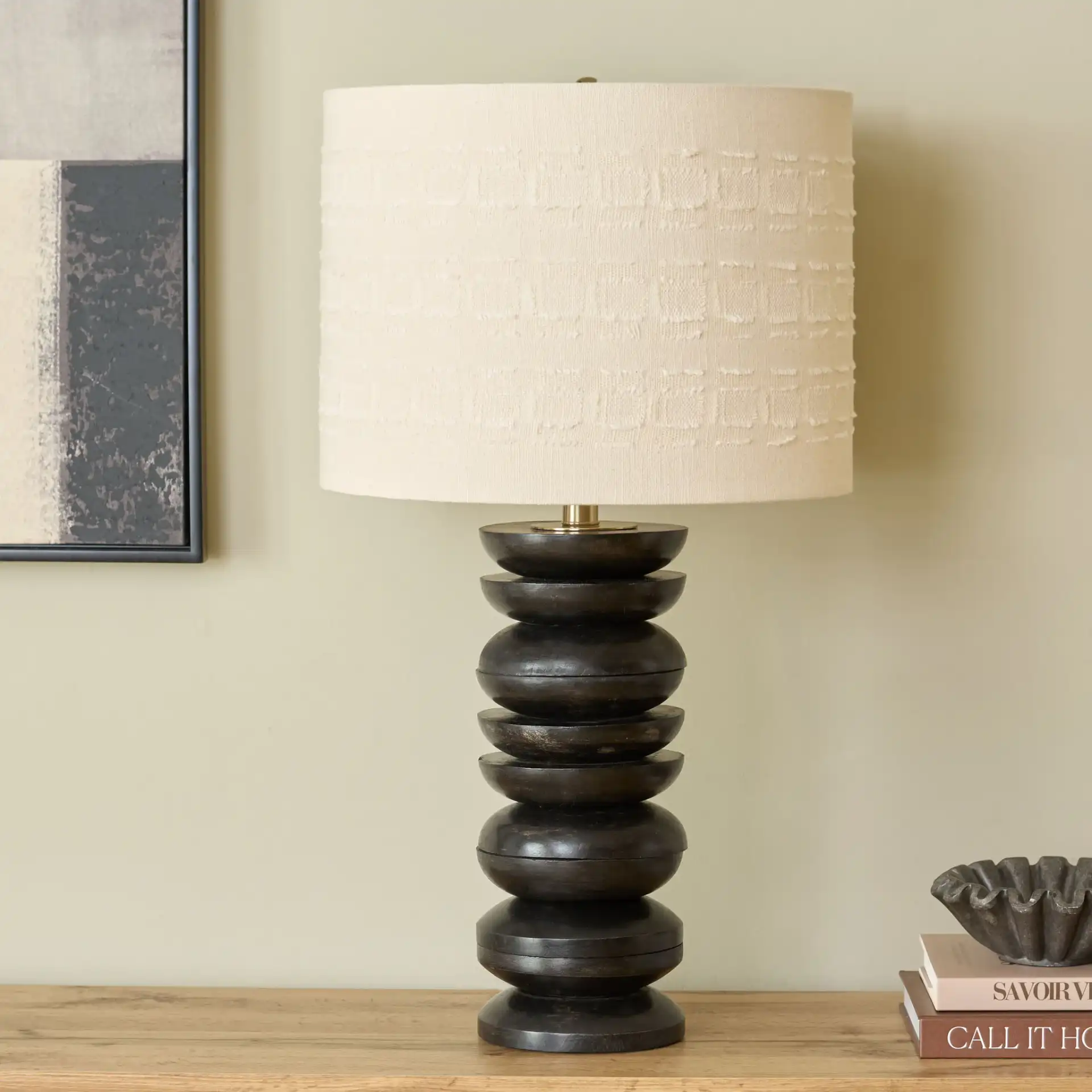 Asta Table Lamp in Black / Cream in a styled room