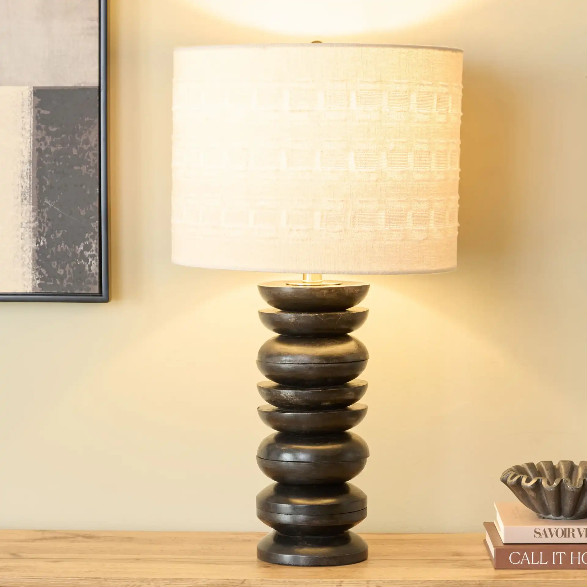 Asta Table Lamp in Black / Cream in a styled room