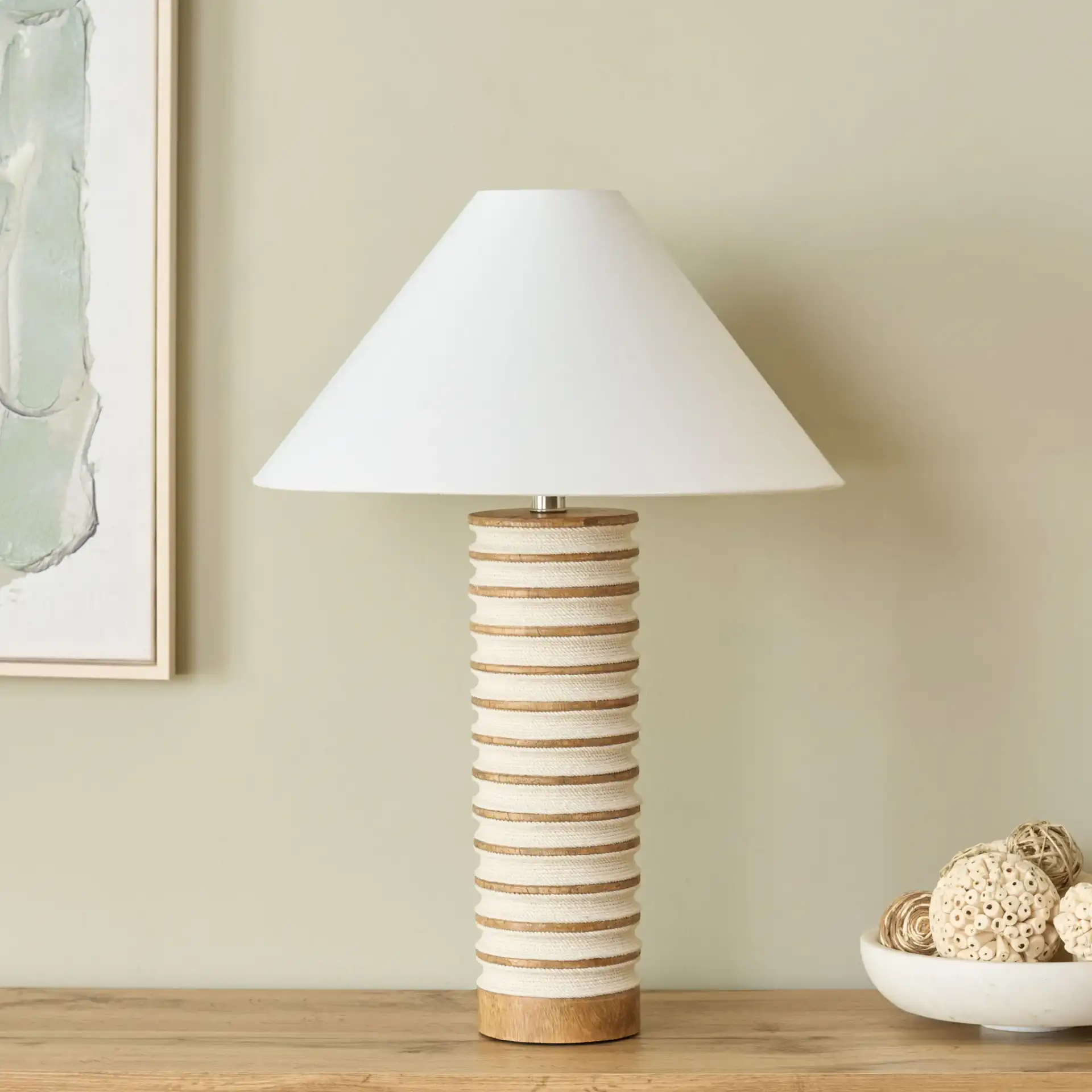 Sulma Table Lamp in White / Natural in a styled room
