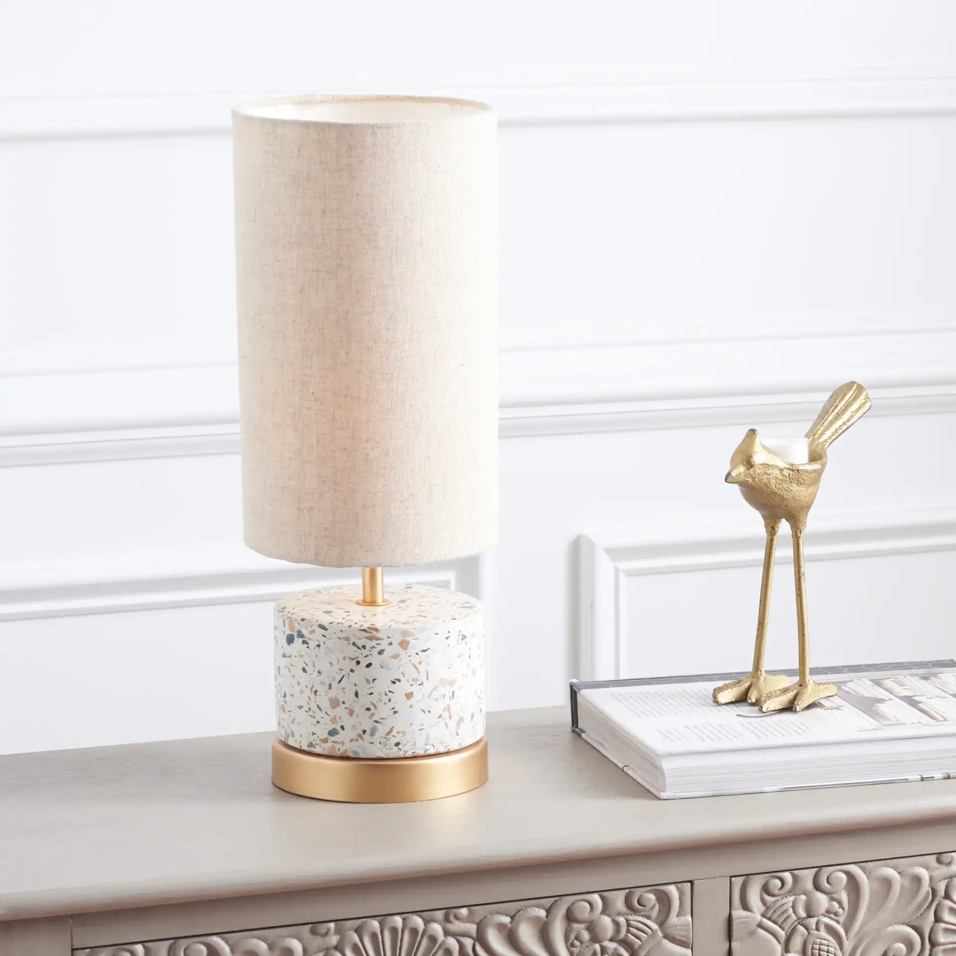 Laszlo Table Lamp in Natural / Gold in a styled room