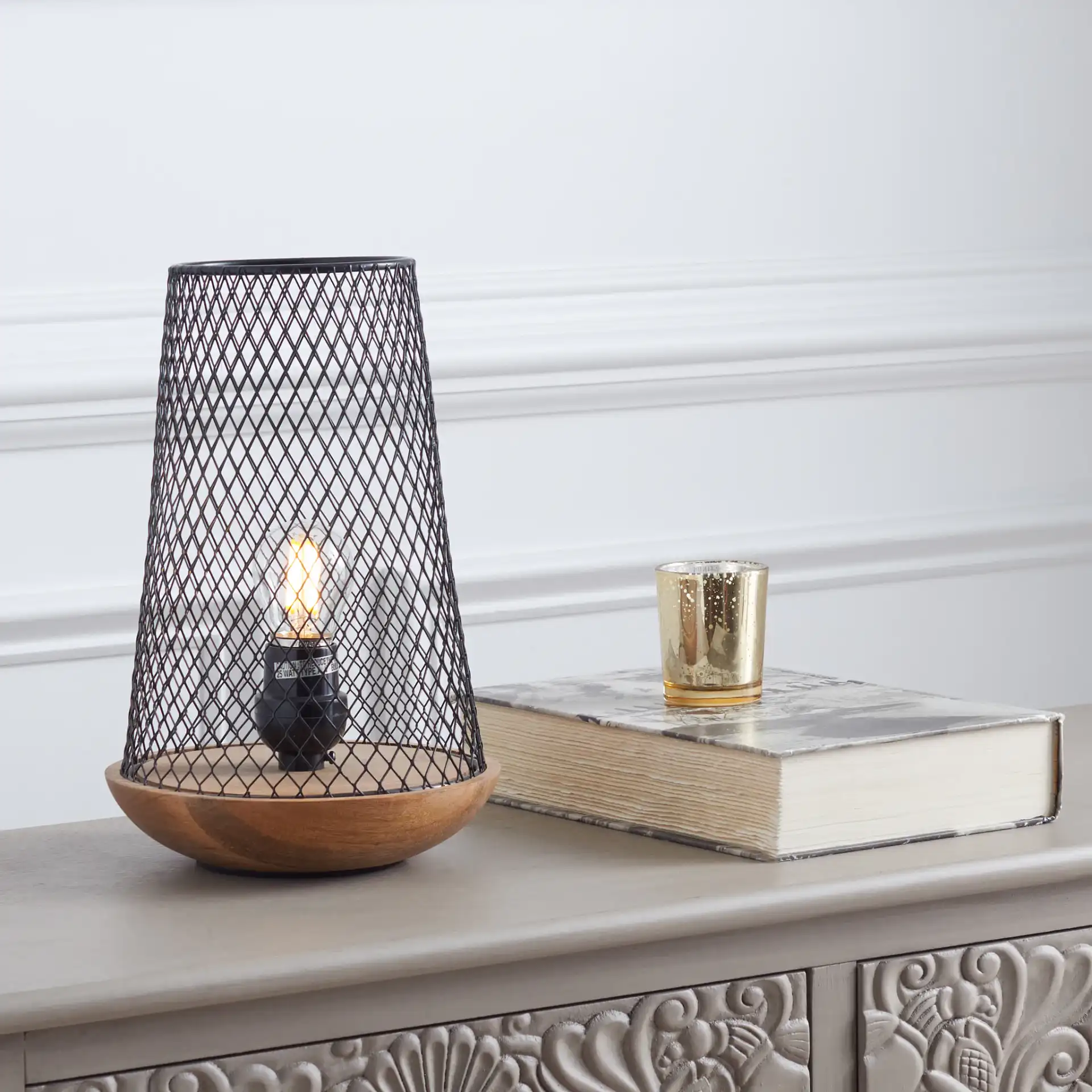 Haynes Table Lamp in Black / Natural in a styled room