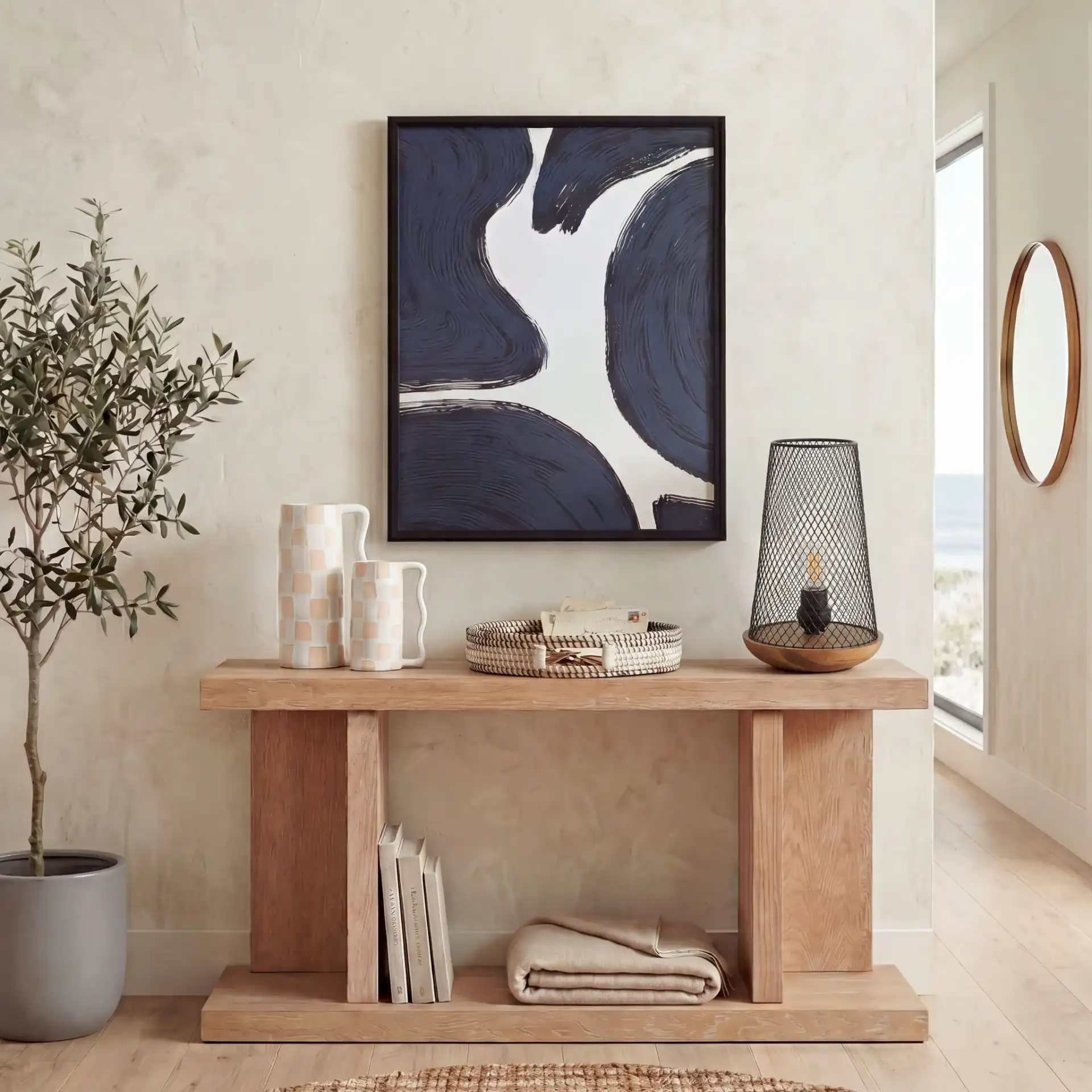 Haynes Table Lamp in Black / Natural in a styled room