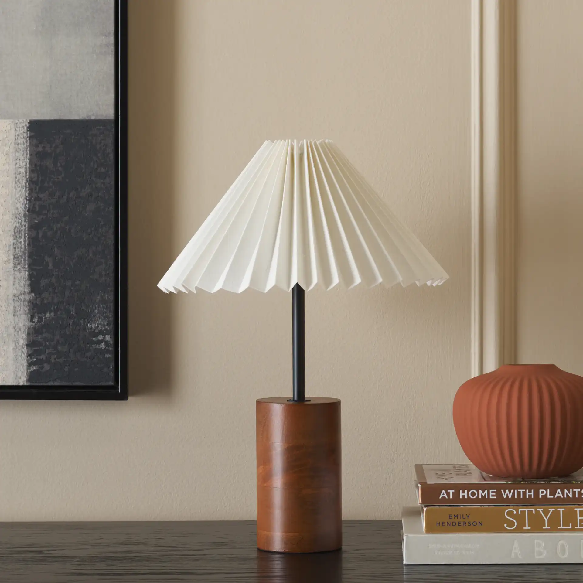 Dani Table Lamp in Walnut / Black in a styled room