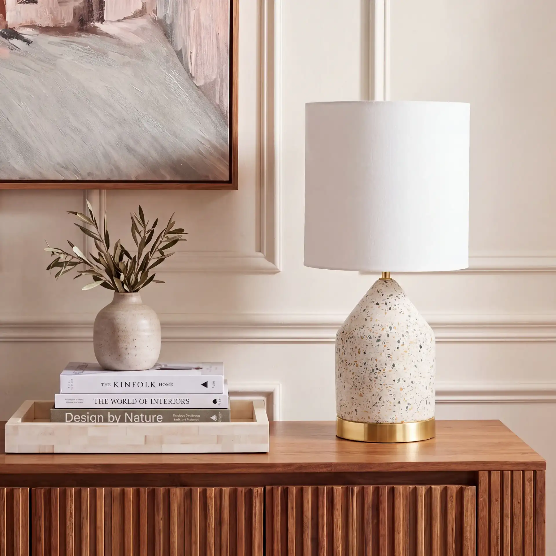 Nicolai Bottle Table Lamp in White / Gold in a styled room