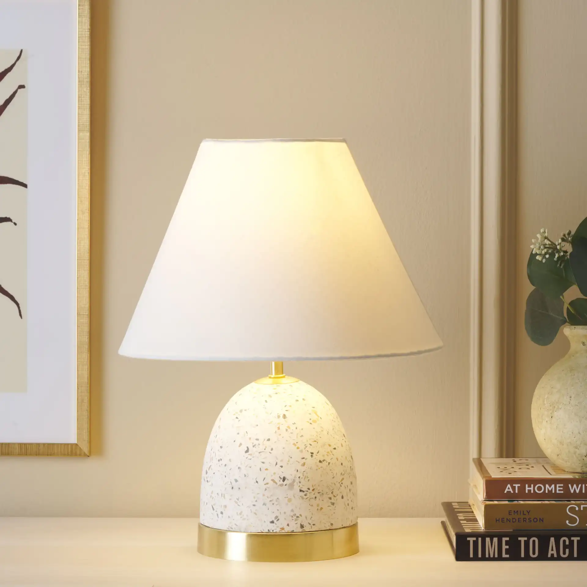 Nicolai Table Lamp in White / Gold in a styled room