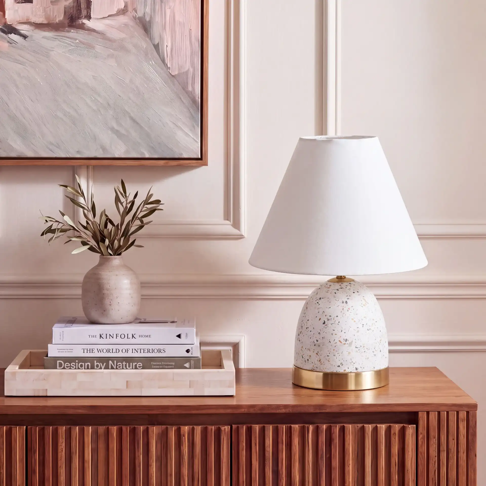 Nicolai Table Lamp in White / Gold in a styled room