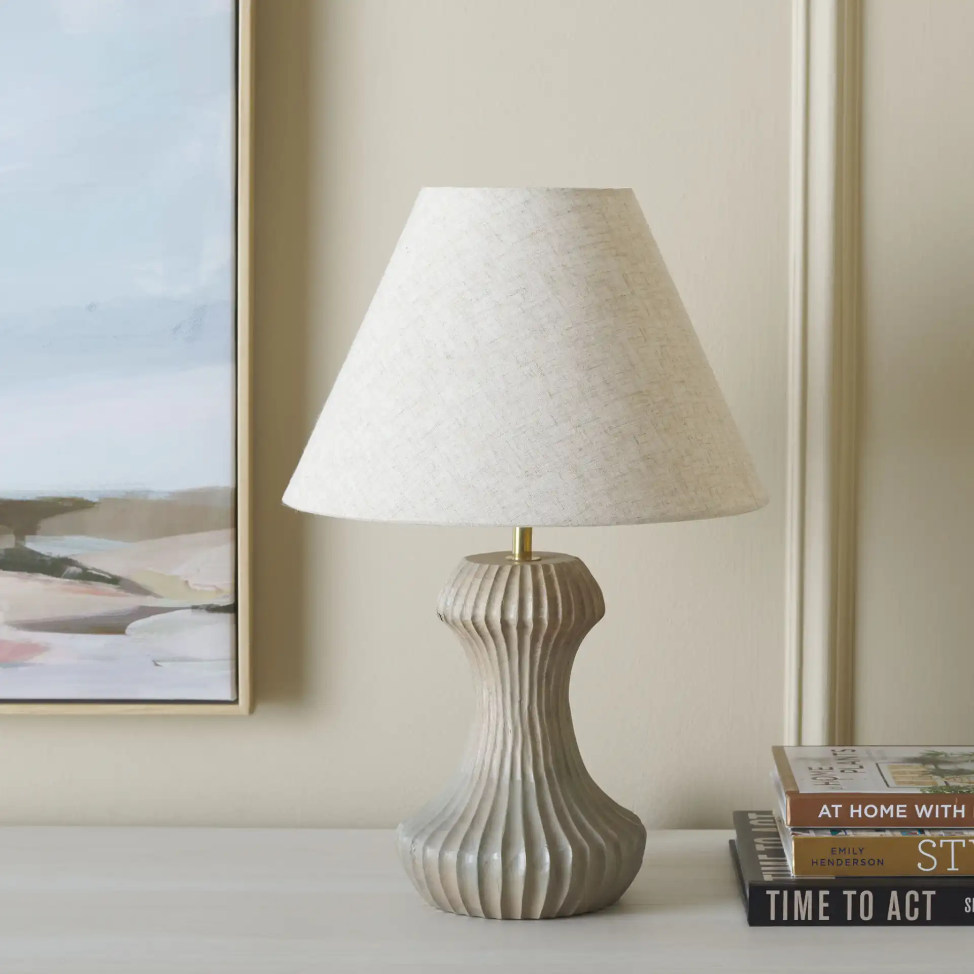 Cosmea Table Lamp in Off-White in a styled room