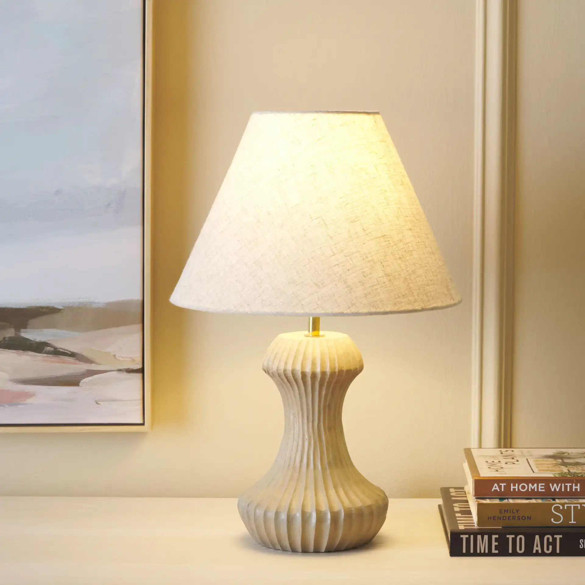 Cosmea Table Lamp in Off-White in a styled room