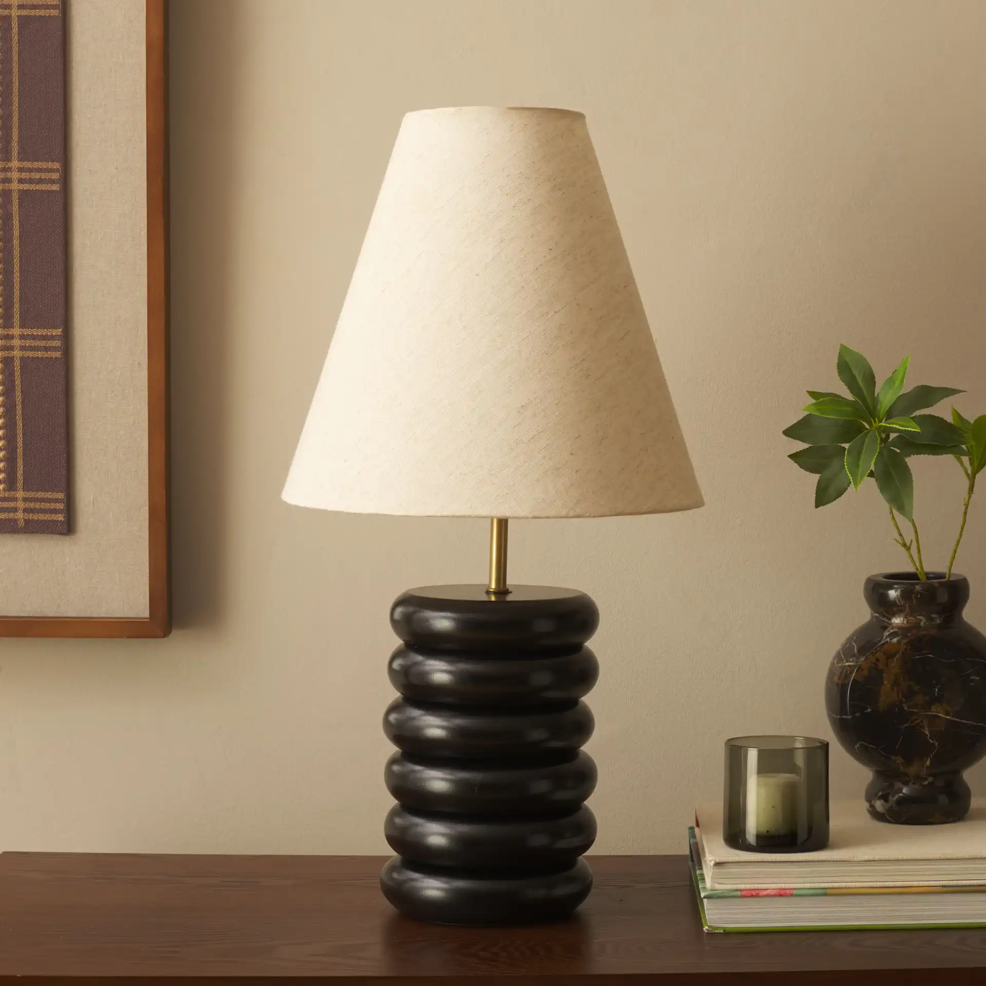 Solani Table Lamp in Black in a styled room