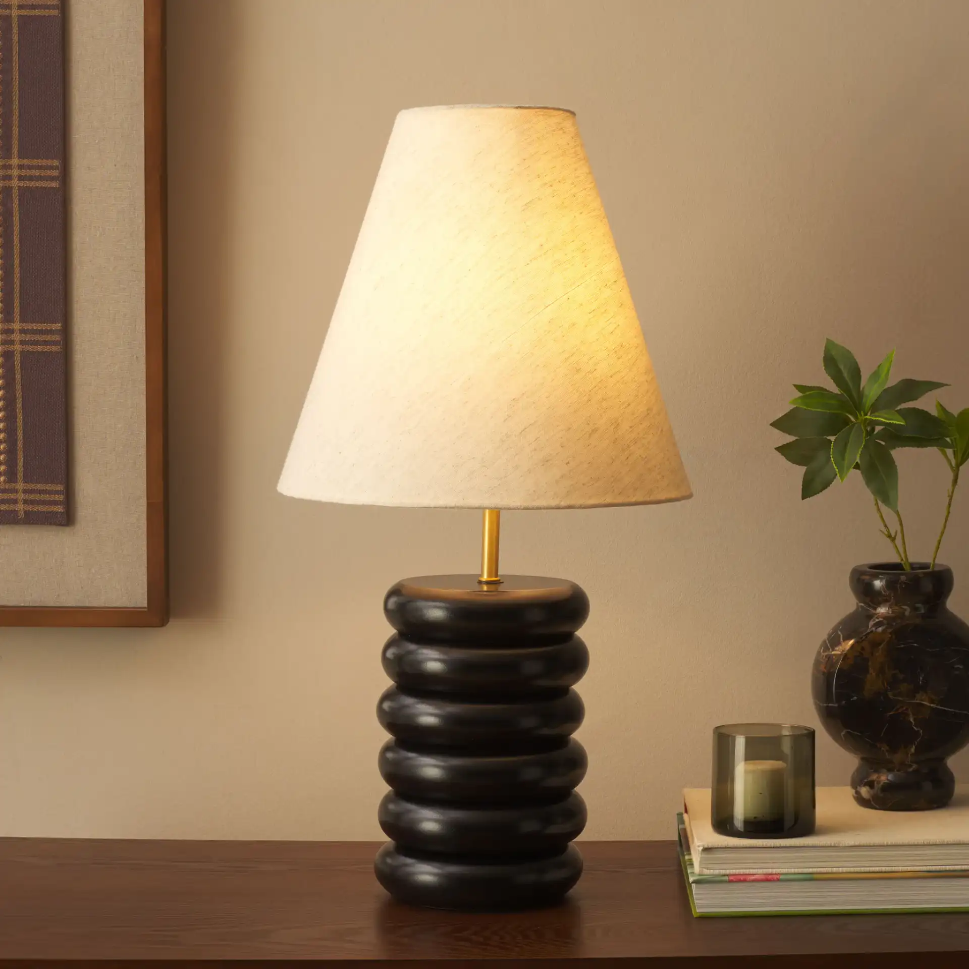 Solani Table Lamp in Black in a styled room