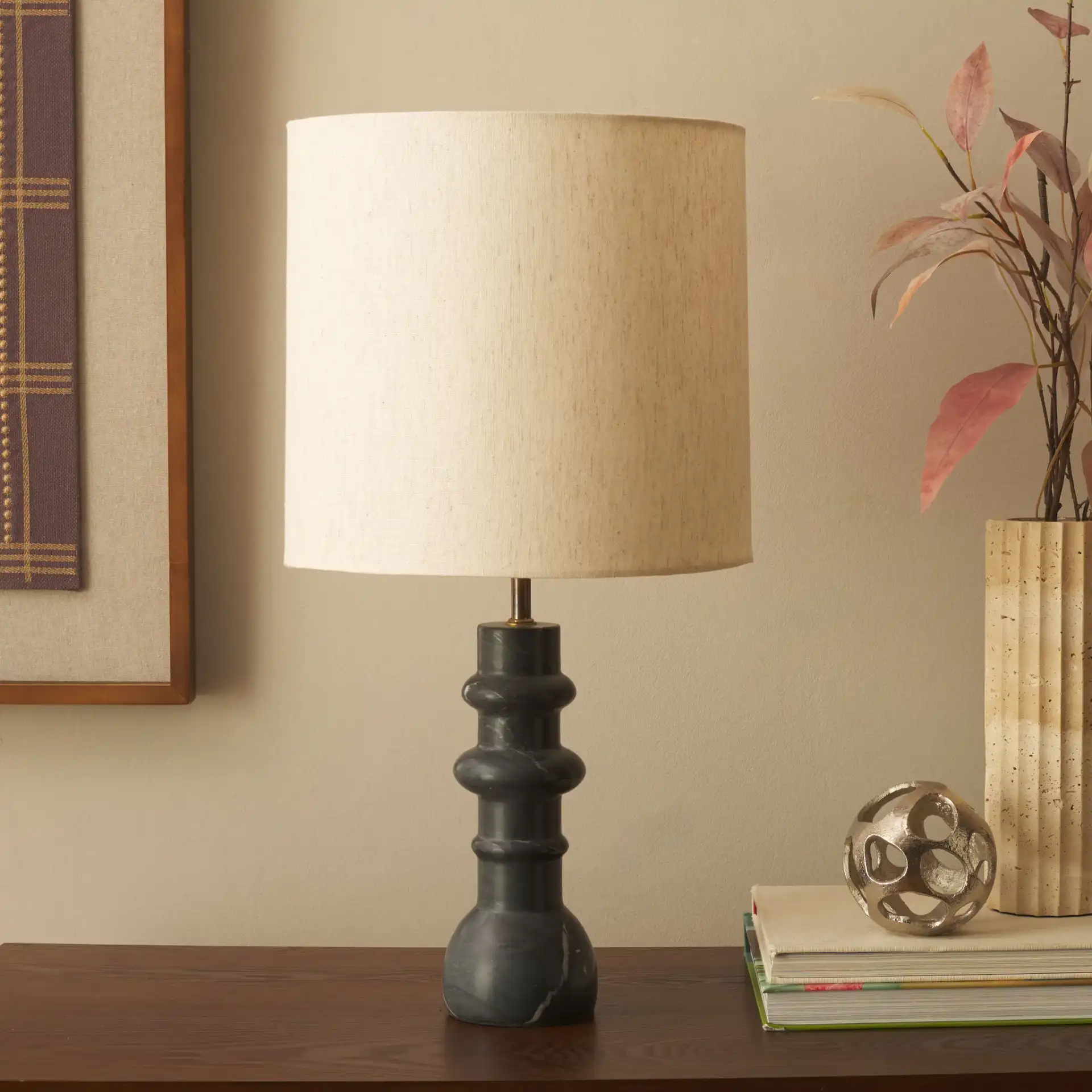 Teya Table Lamp in Black Marble in a styled room