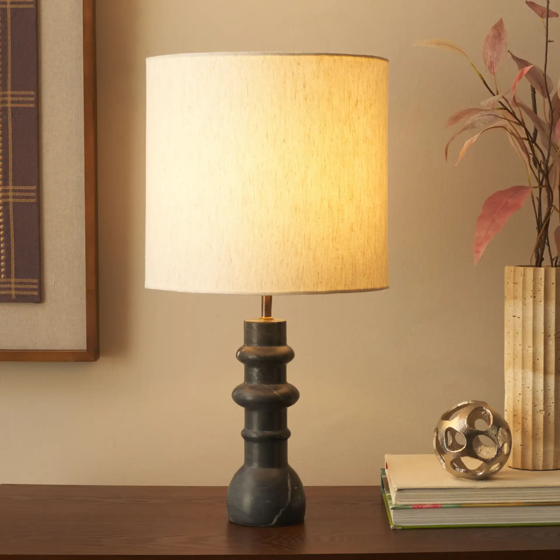 Teya Table Lamp in Black Marble in a styled room