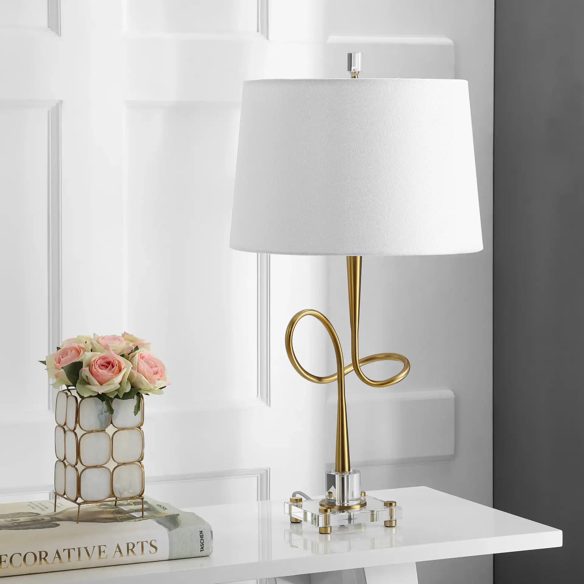 Hensley Table Lamp in Gold in a styled room