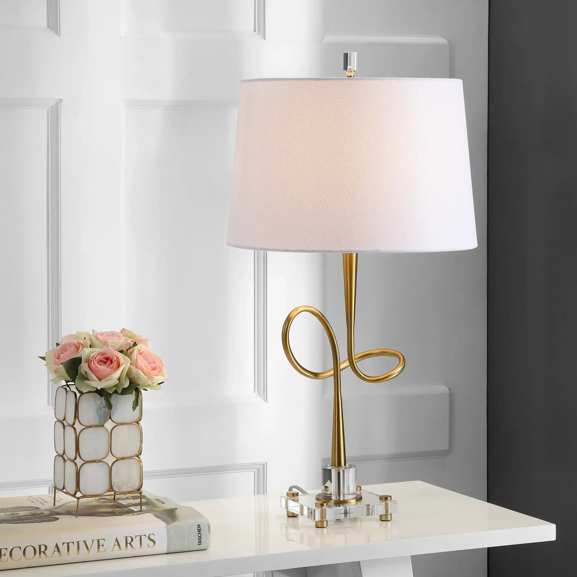 Hensley Table Lamp in Gold in a styled room