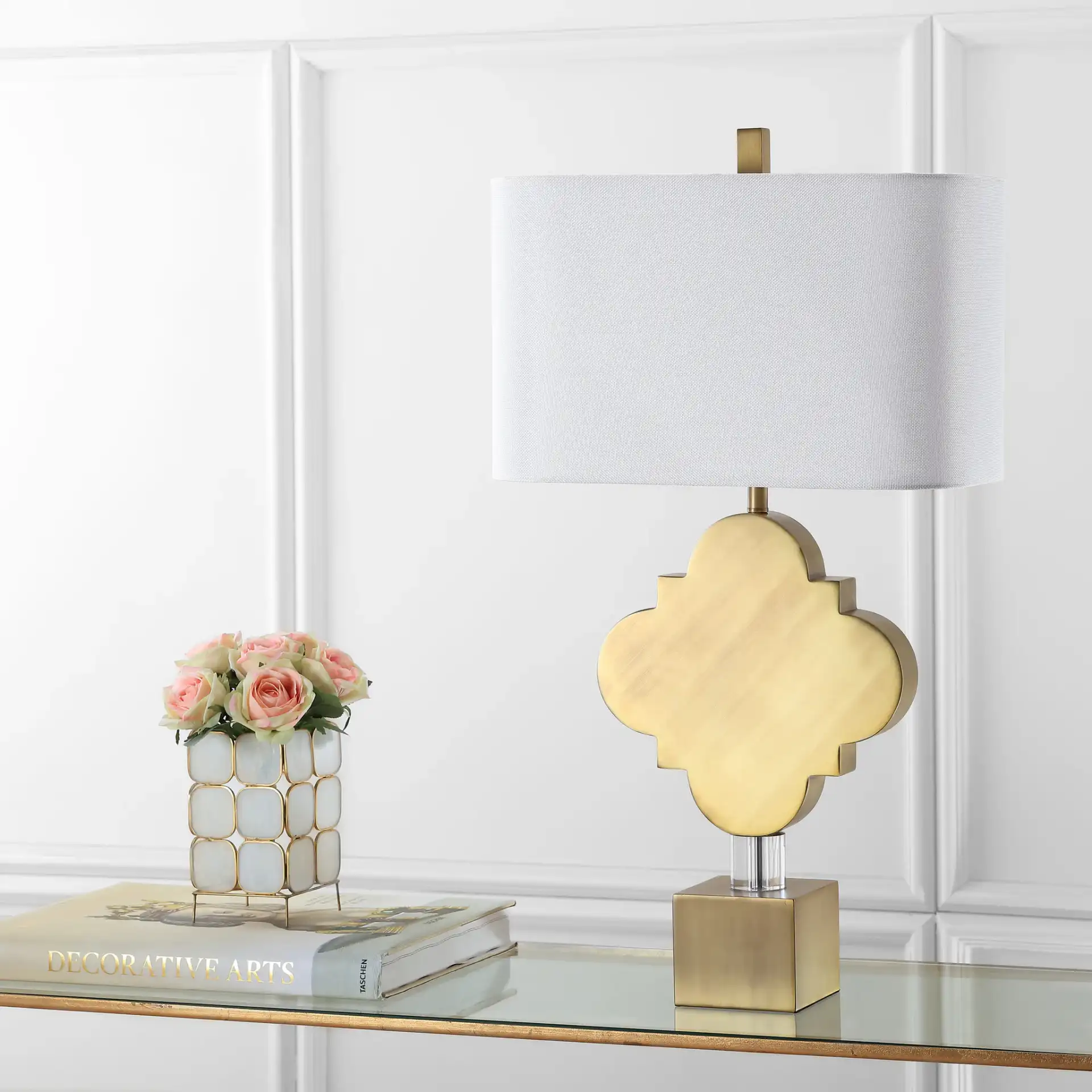 Marina Table Lamp in Gold in a styled room