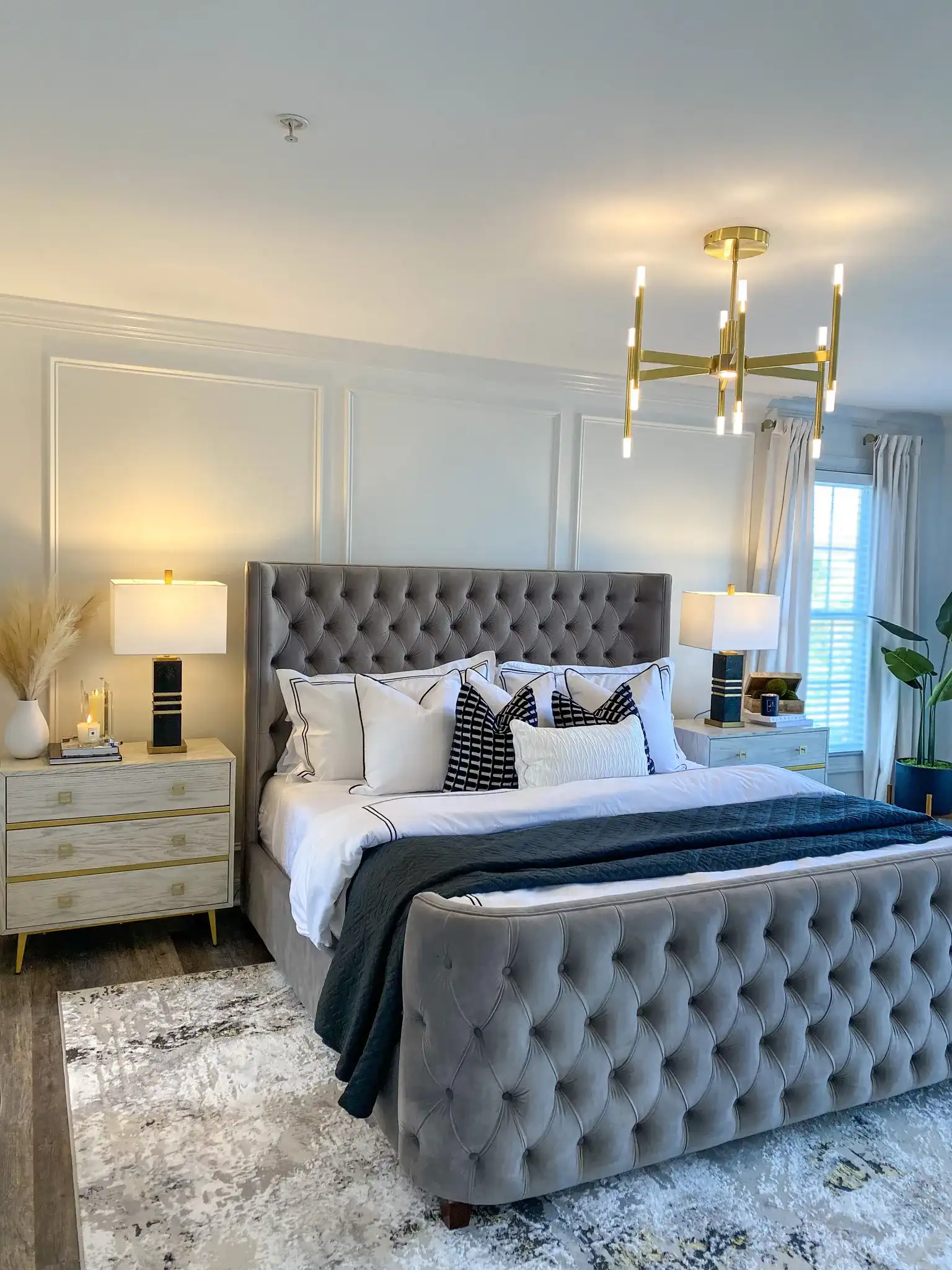 Jaxton Table Lamp in White / Gold in a styled room