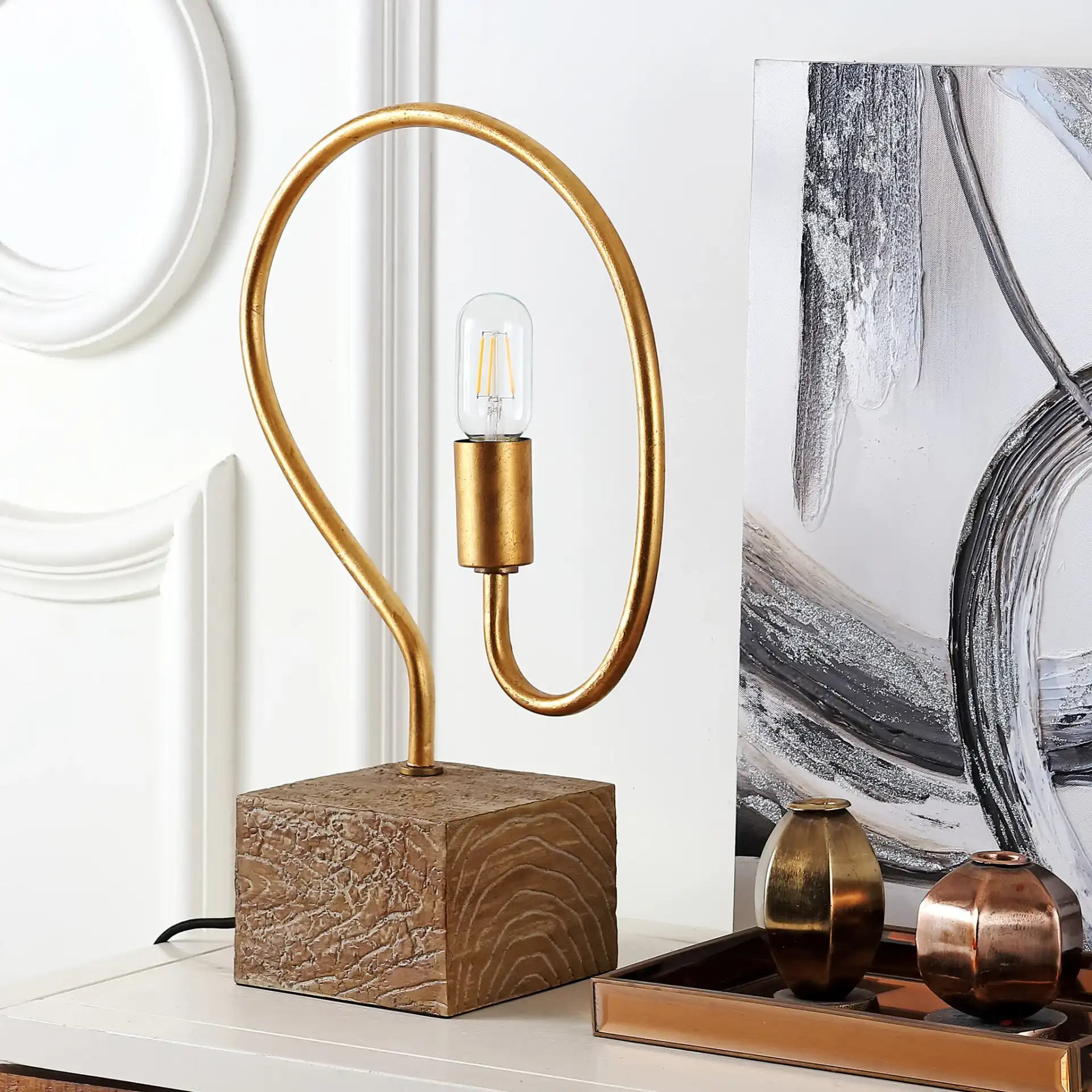 Tori Table Lamp in Gold in a styled room