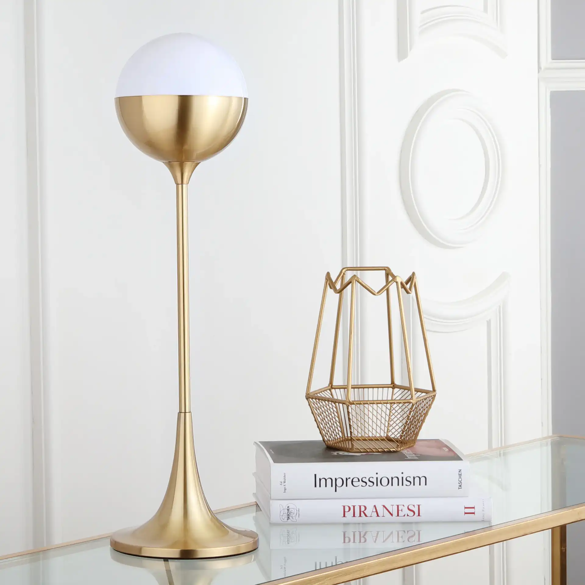 Lando Table Lamp in Brass Gold in a styled room