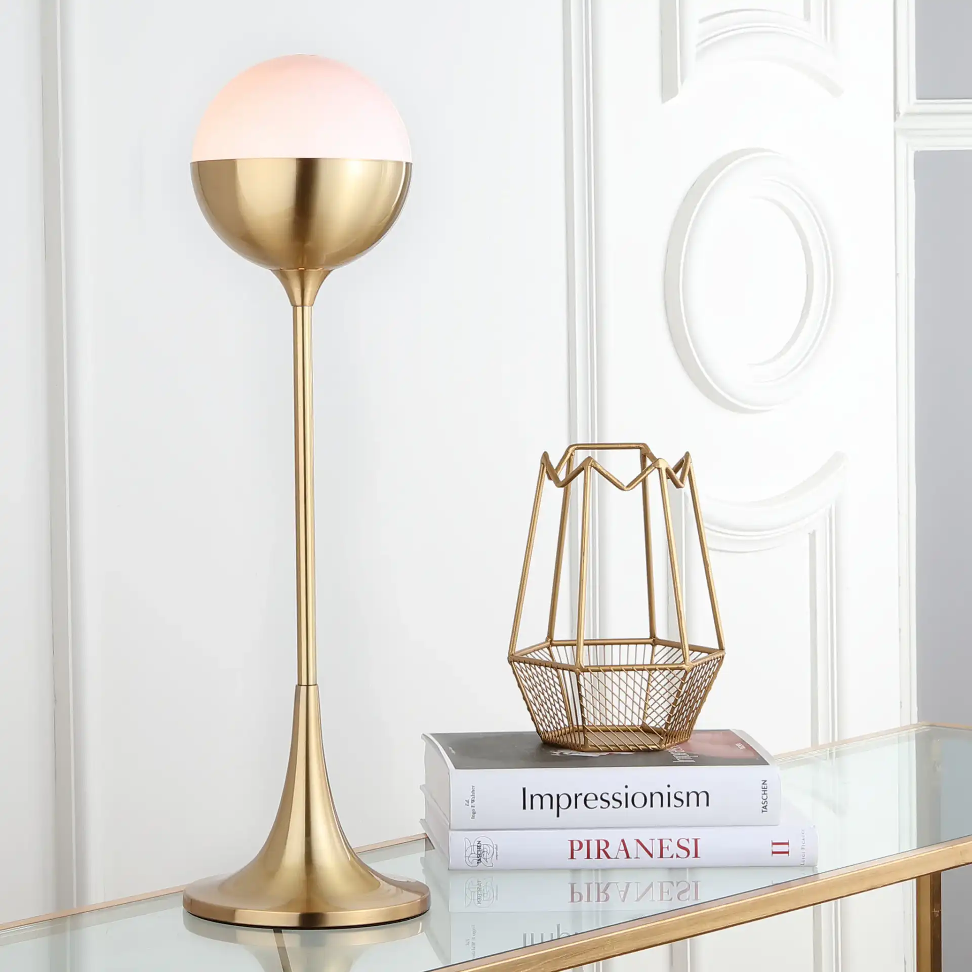 Lando Table Lamp in Brass Gold in a styled room