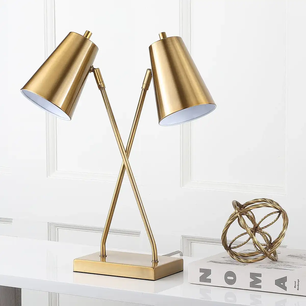 Kera Table Lamp in Gold in a styled room
