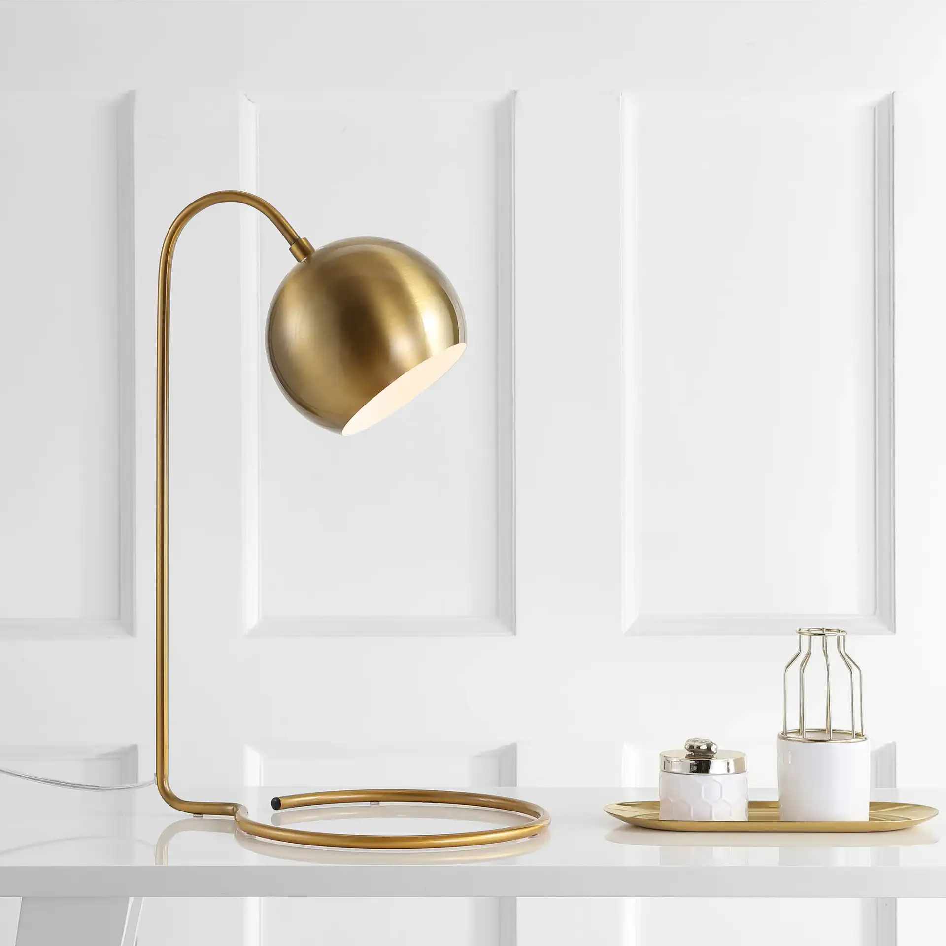 Bartolo Table Lamp in Brass Gold in a styled room
