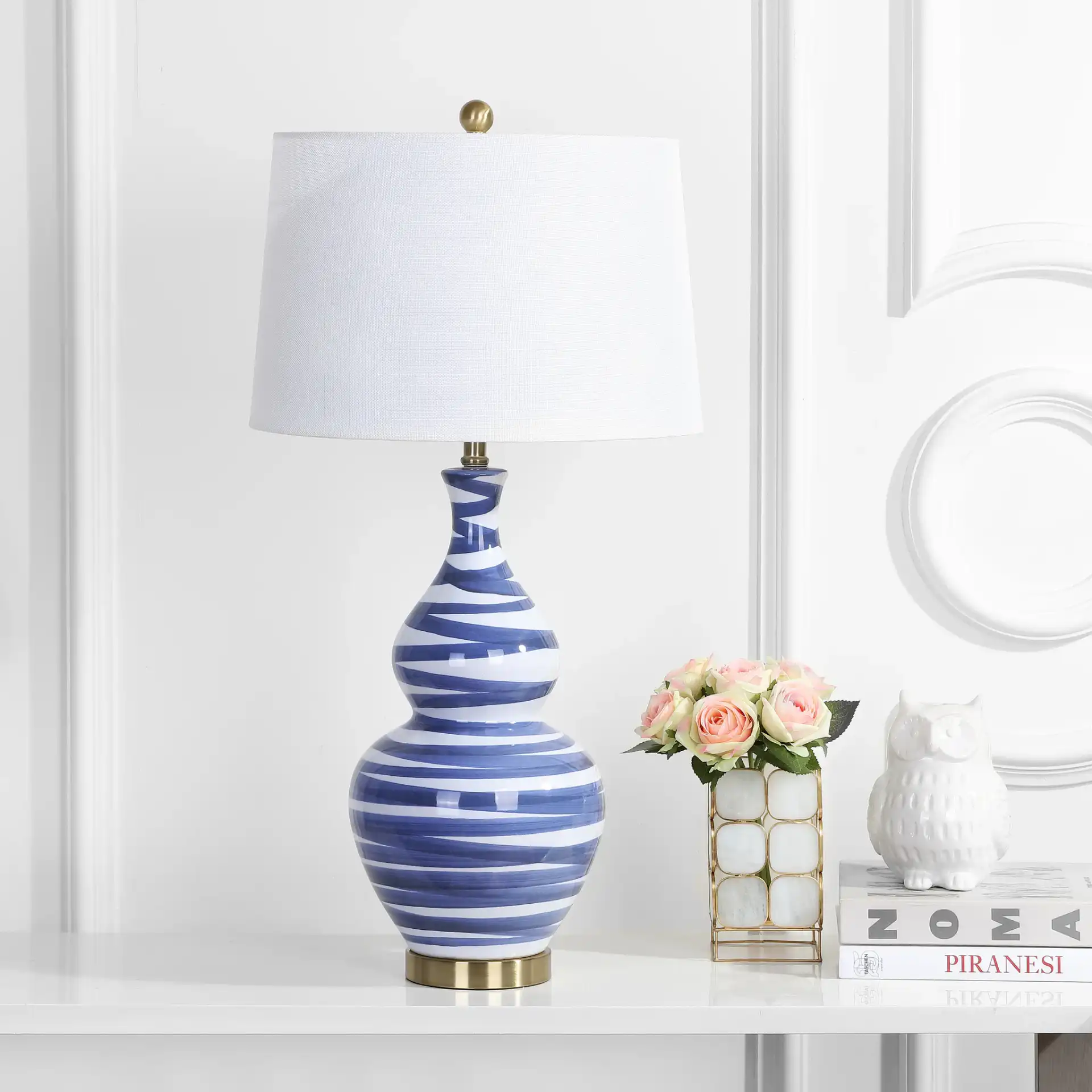 Aviana Table Lamp in Gold / Blue in a styled room