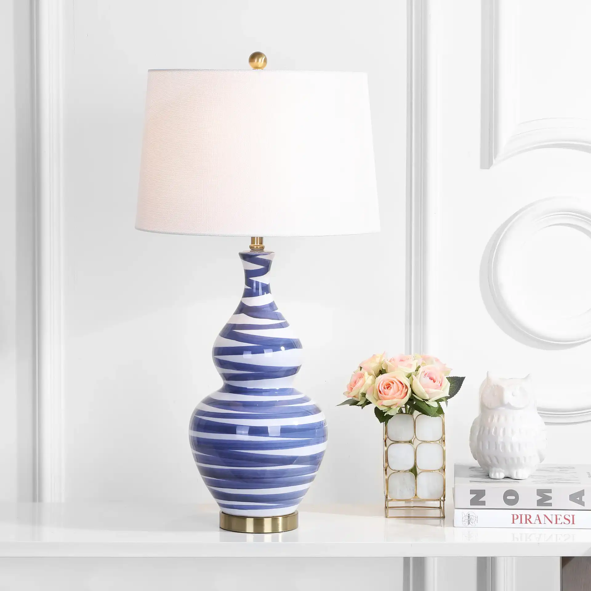 Aviana Table Lamp in Gold / Blue in a styled room