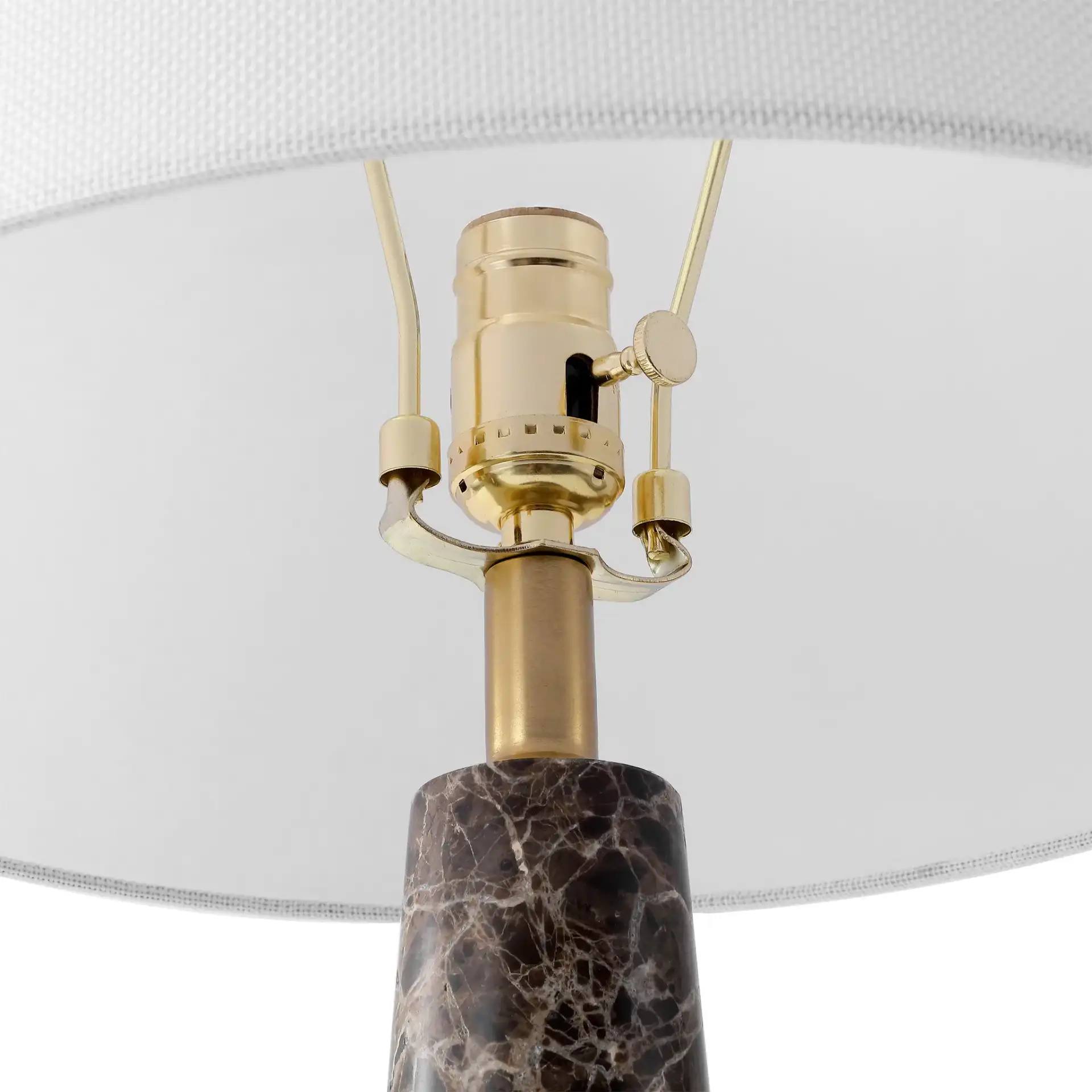 Delilah Alabaster Table Lamp in Dark Brown / White in a styled room