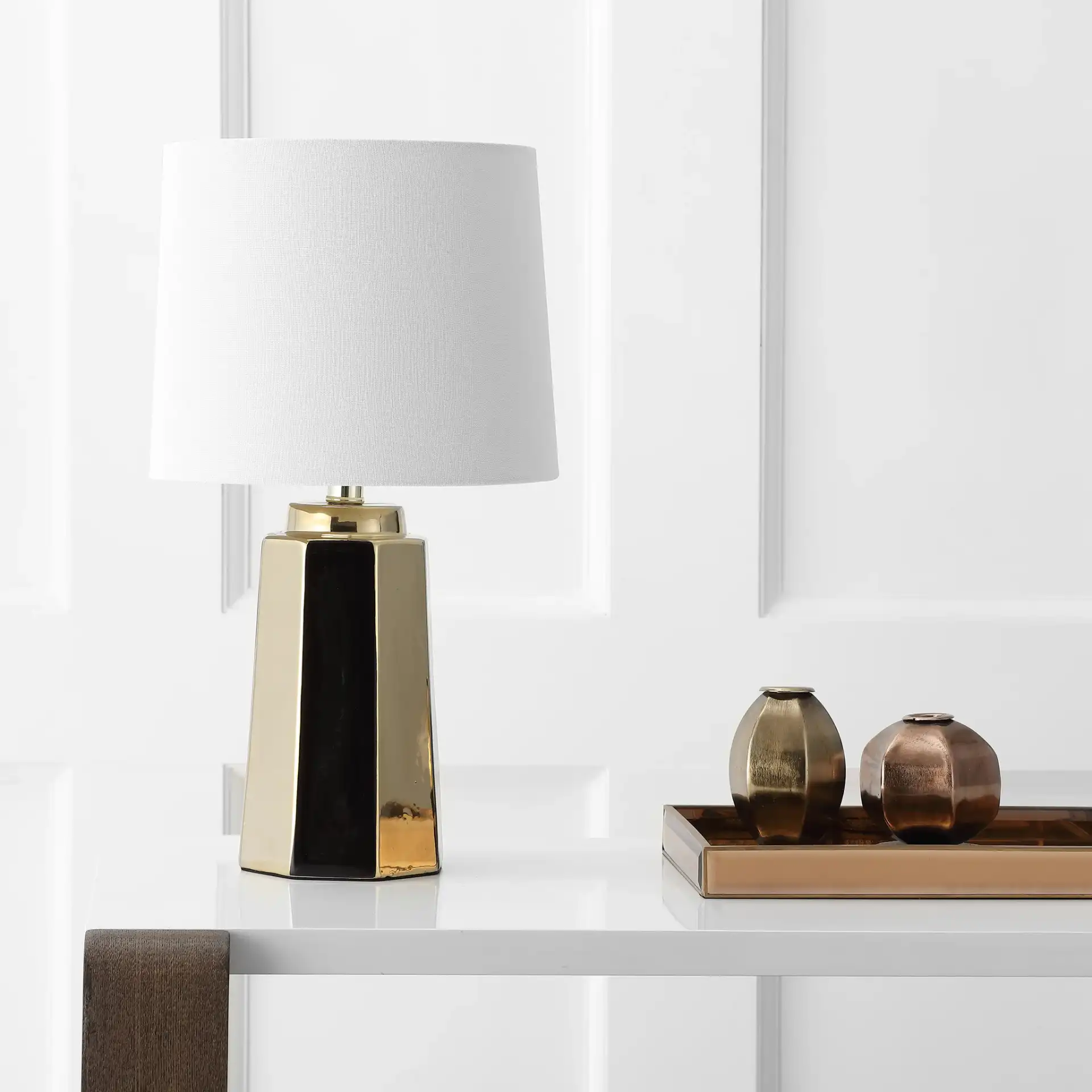 Parlon Table Lamp in Plated Gold in a styled room