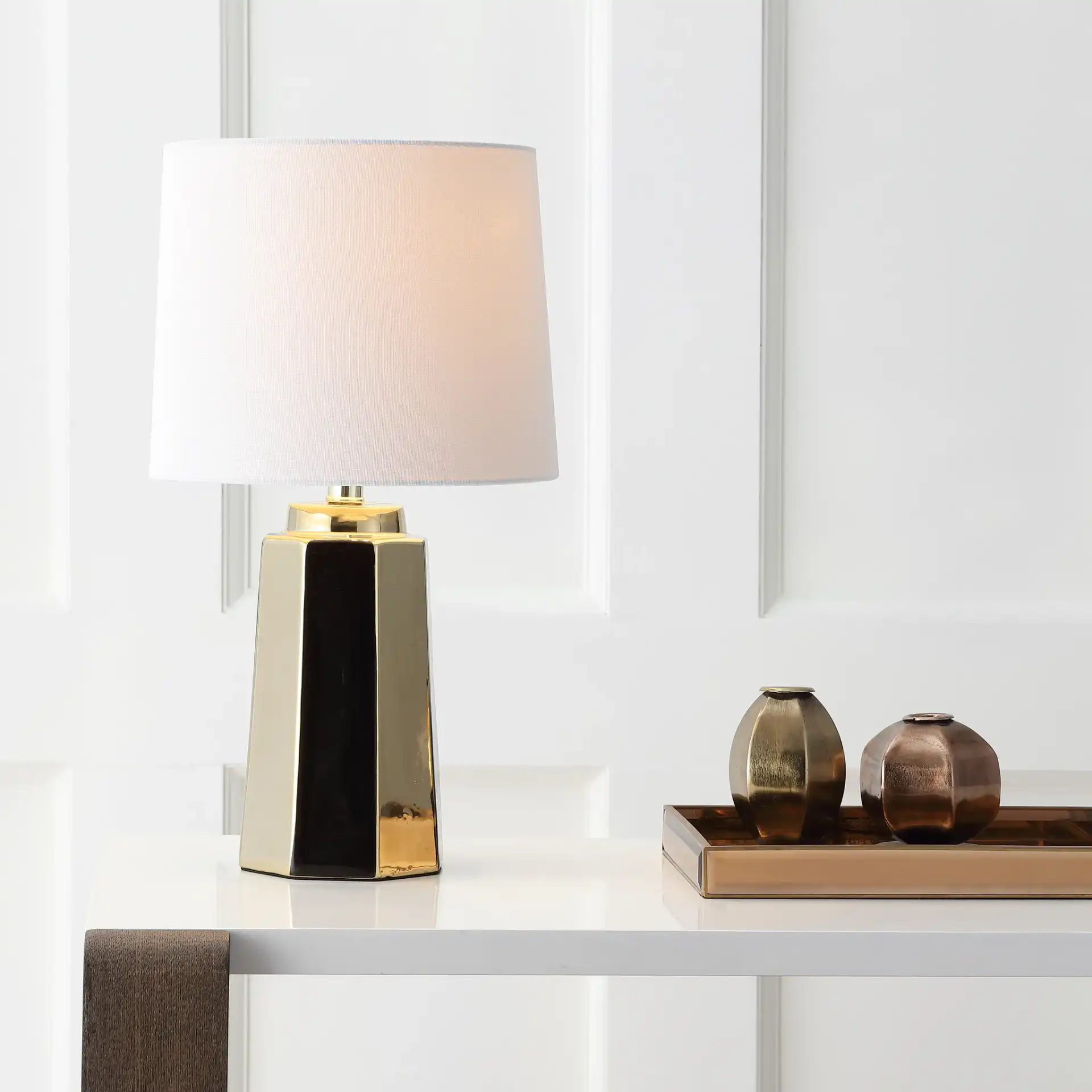 Parlon Table Lamp in Plated Gold in a styled room