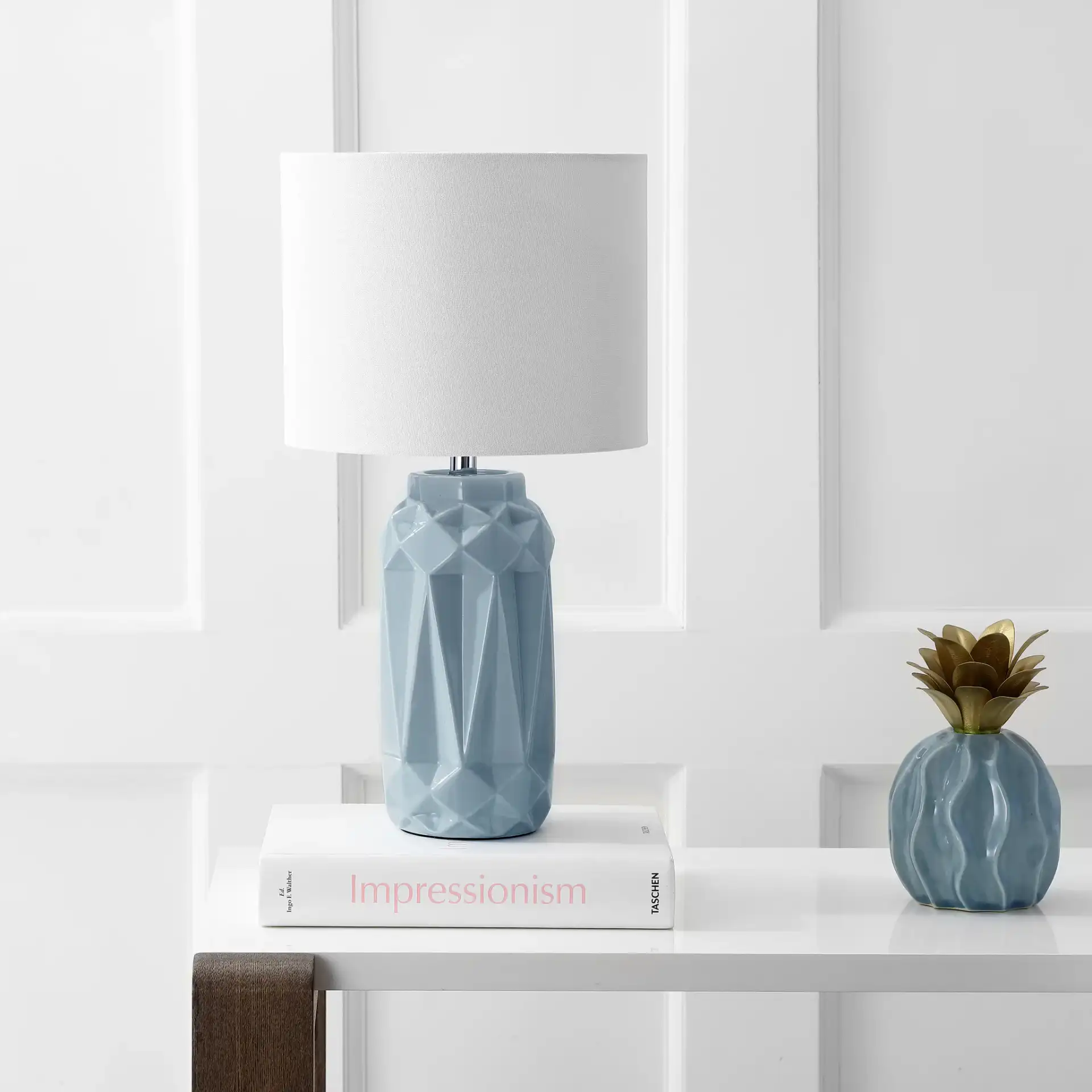 Kelesie Table Lamp in Blue in a styled room