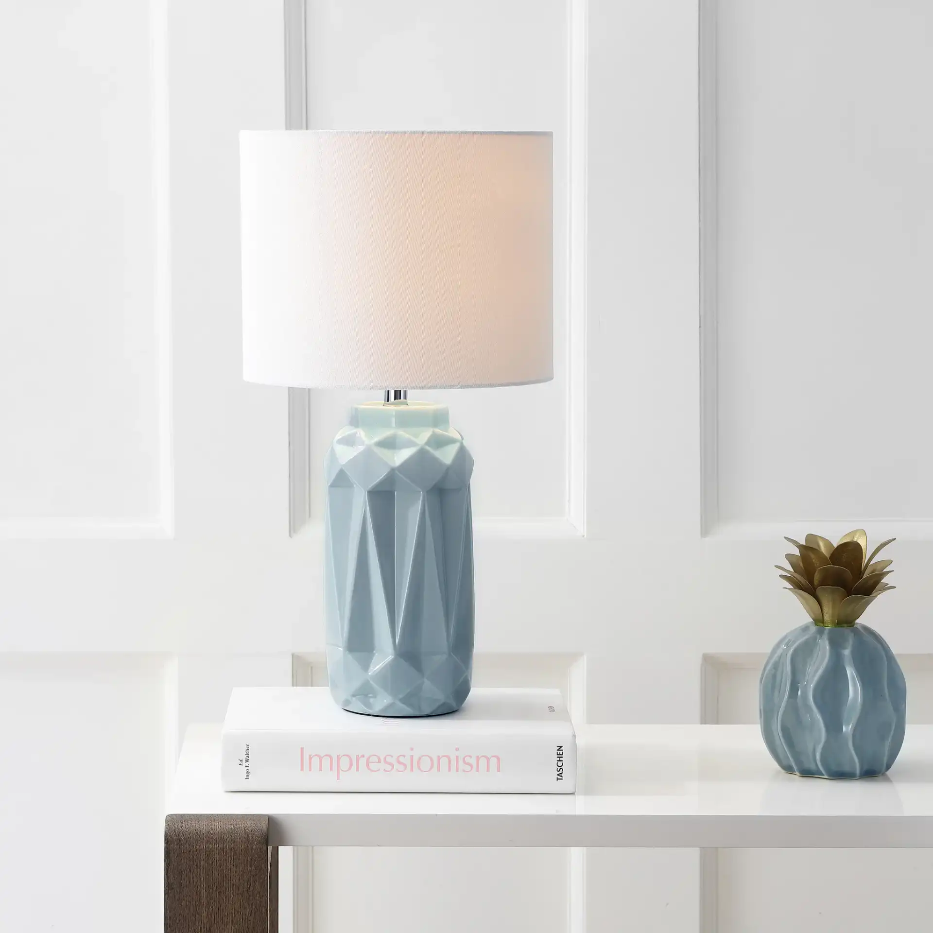 Kelesie Table Lamp in Blue in a styled room