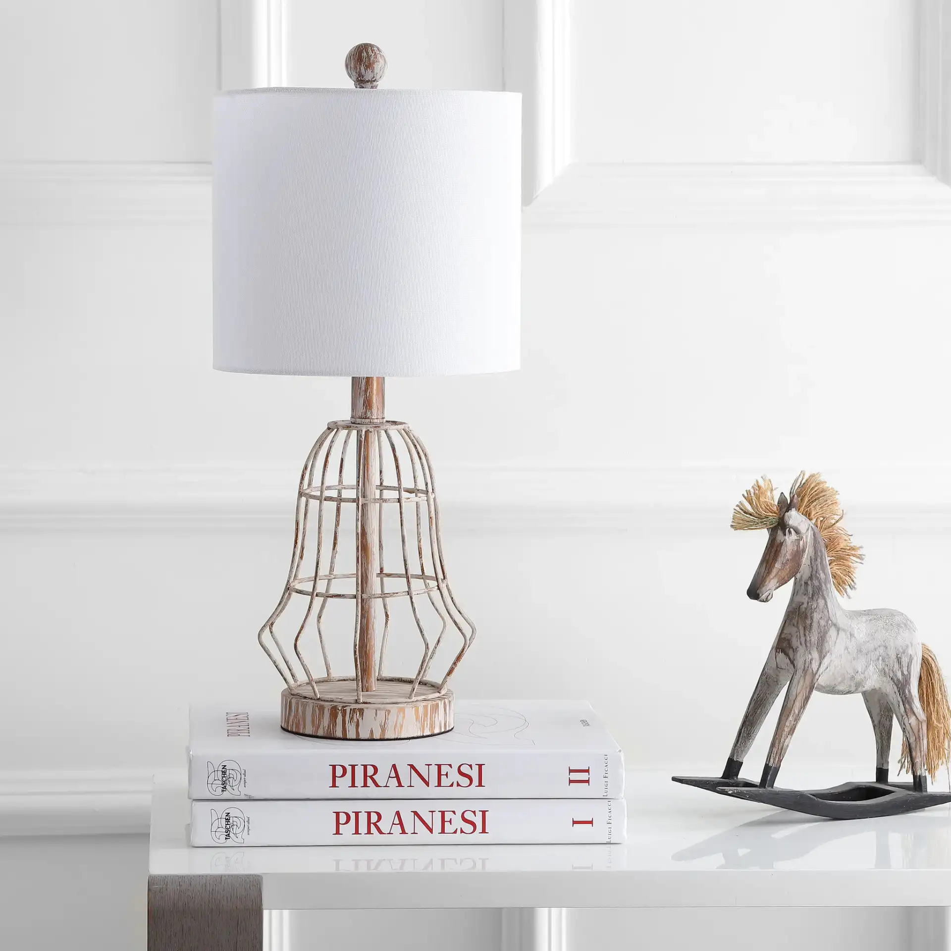 Canes Table Lamp in Metal Antiqued in a styled room