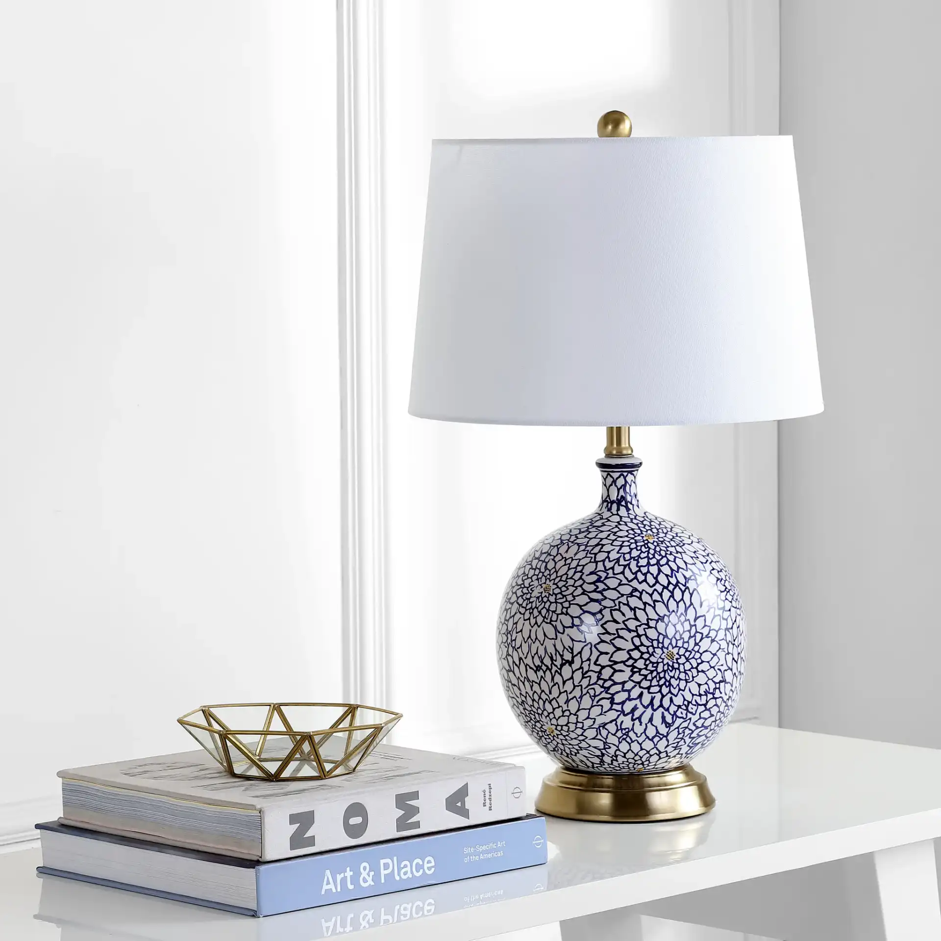 Orianna Table Lamp in Blue / White in a styled room