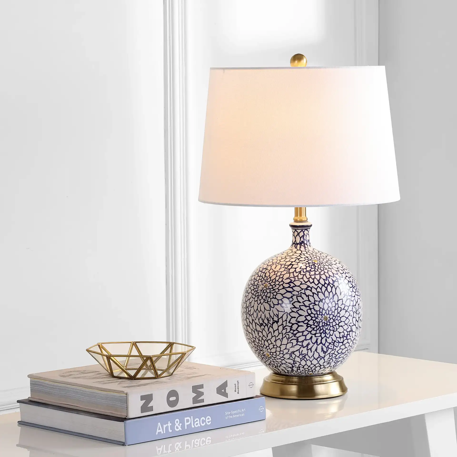 Orianna Table Lamp in Blue / White in a styled room