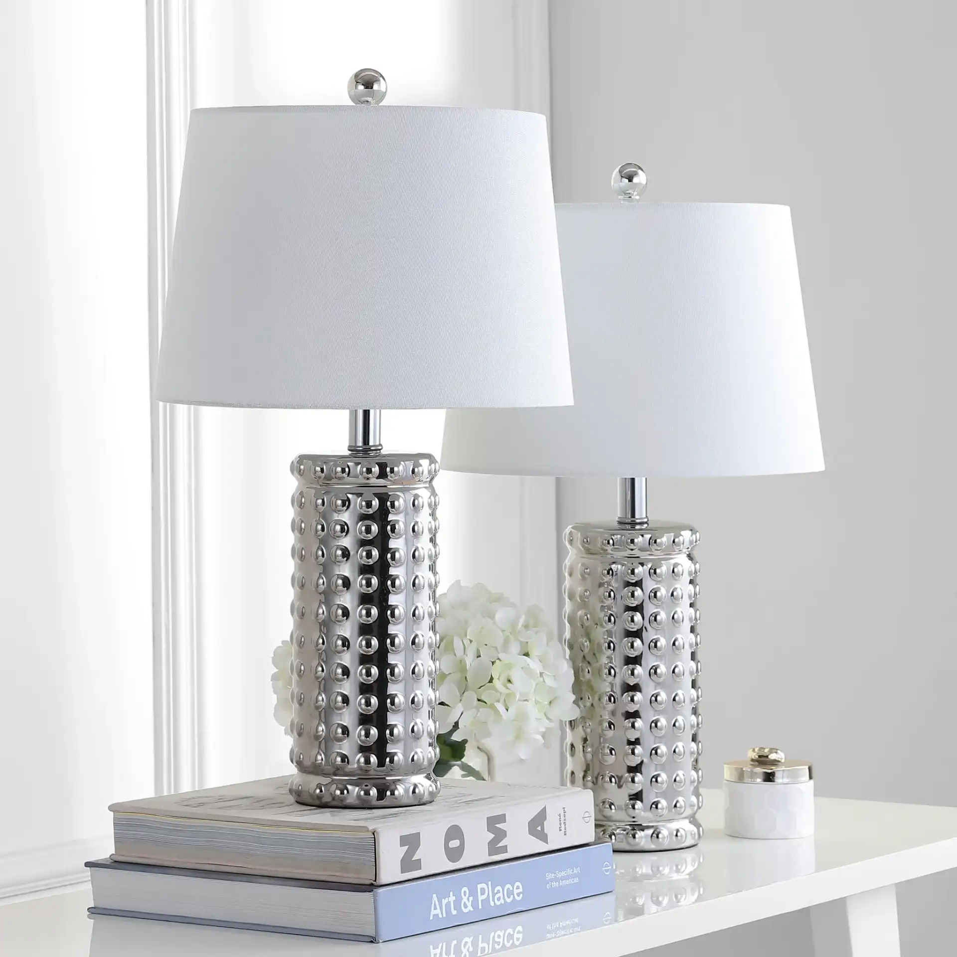 Harlee Table Lamp (Set Of 2) in Silver in a styled room