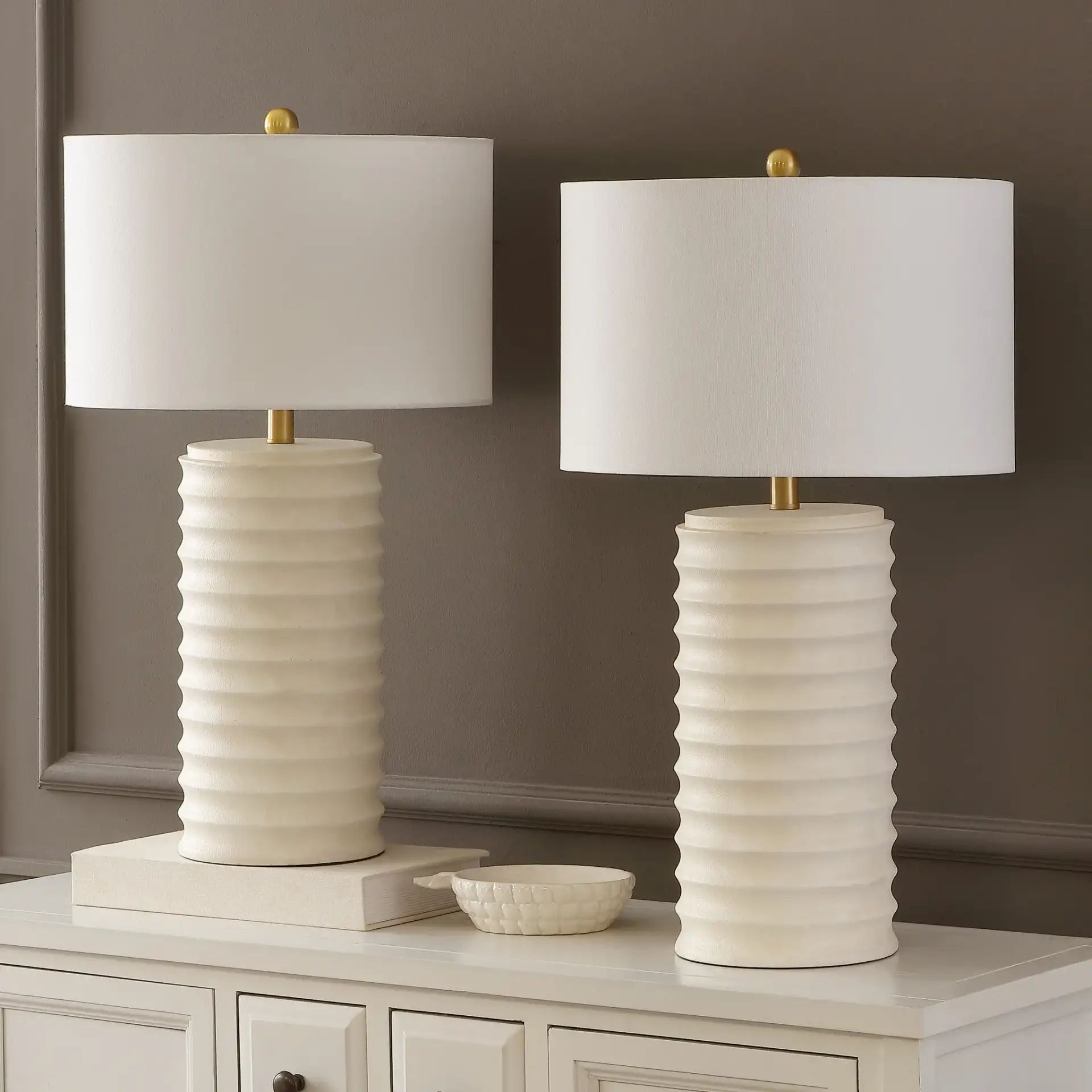 Melina Table Lamp (Set Of 2) in Bone in a styled room