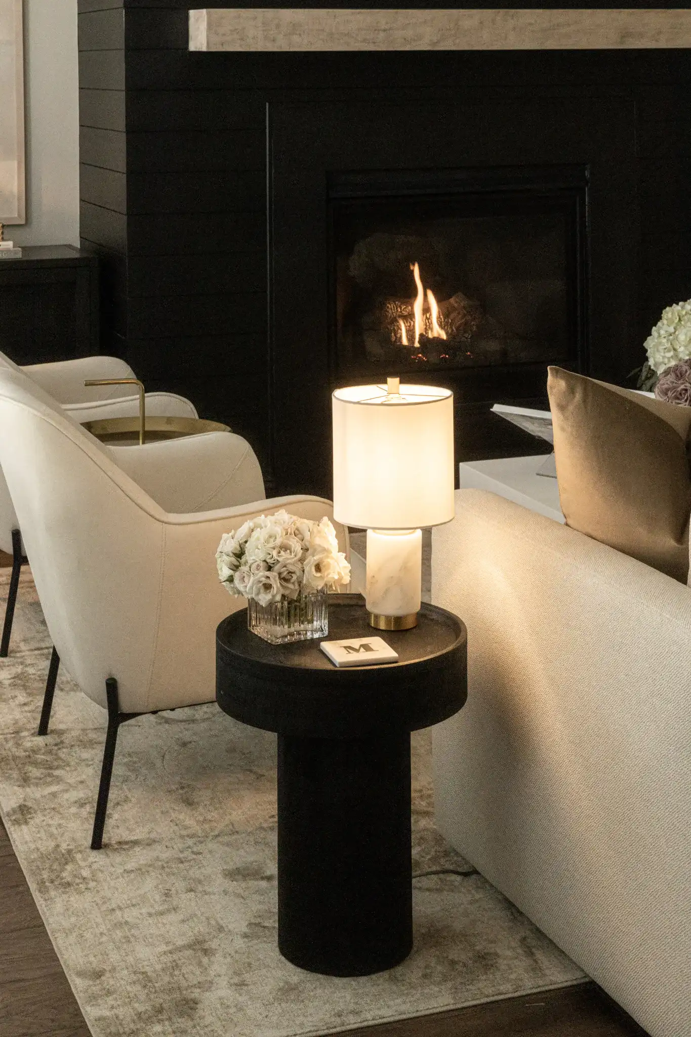 Davion Table Lamp in Brass in a styled room